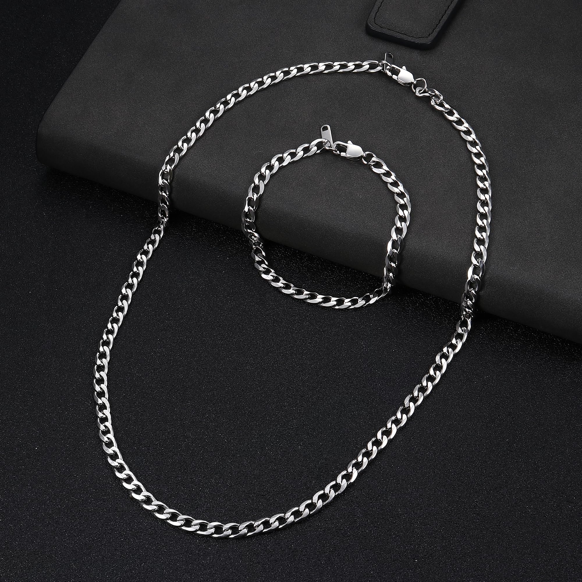 LOLIAS Bracciale Collana Catena Uomo Donna Acciaio Inossidabile Catena a Grande Sottile Larghezza 5/9 mm, Lunghezza Regolabile Argento Hip Hop Punk Collane Uomo