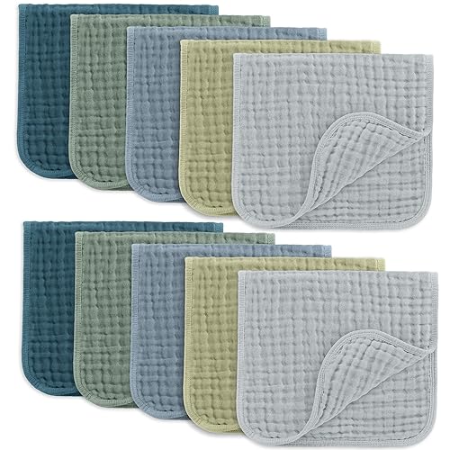 Comfy Cubs - Juego de paños de muselina para eructos de 20 x 10 pulgadas, paquete de 10, tamaño grande, 6 capas, 100% algodón, absorbentes, seguros