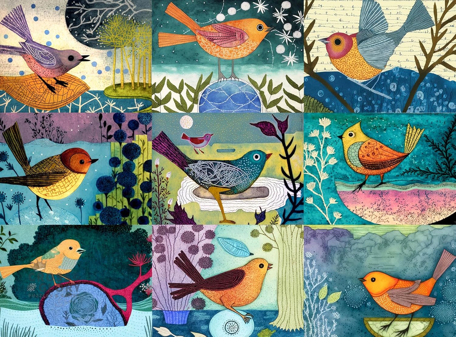 Cross & Glory - Festival of the Nine Birds - 1000 Piece Jigsaw Puzzle for Adults | Colorful Bird Collage Artwork | Premium Ribbon-Cut Puzzle with Satin Finish