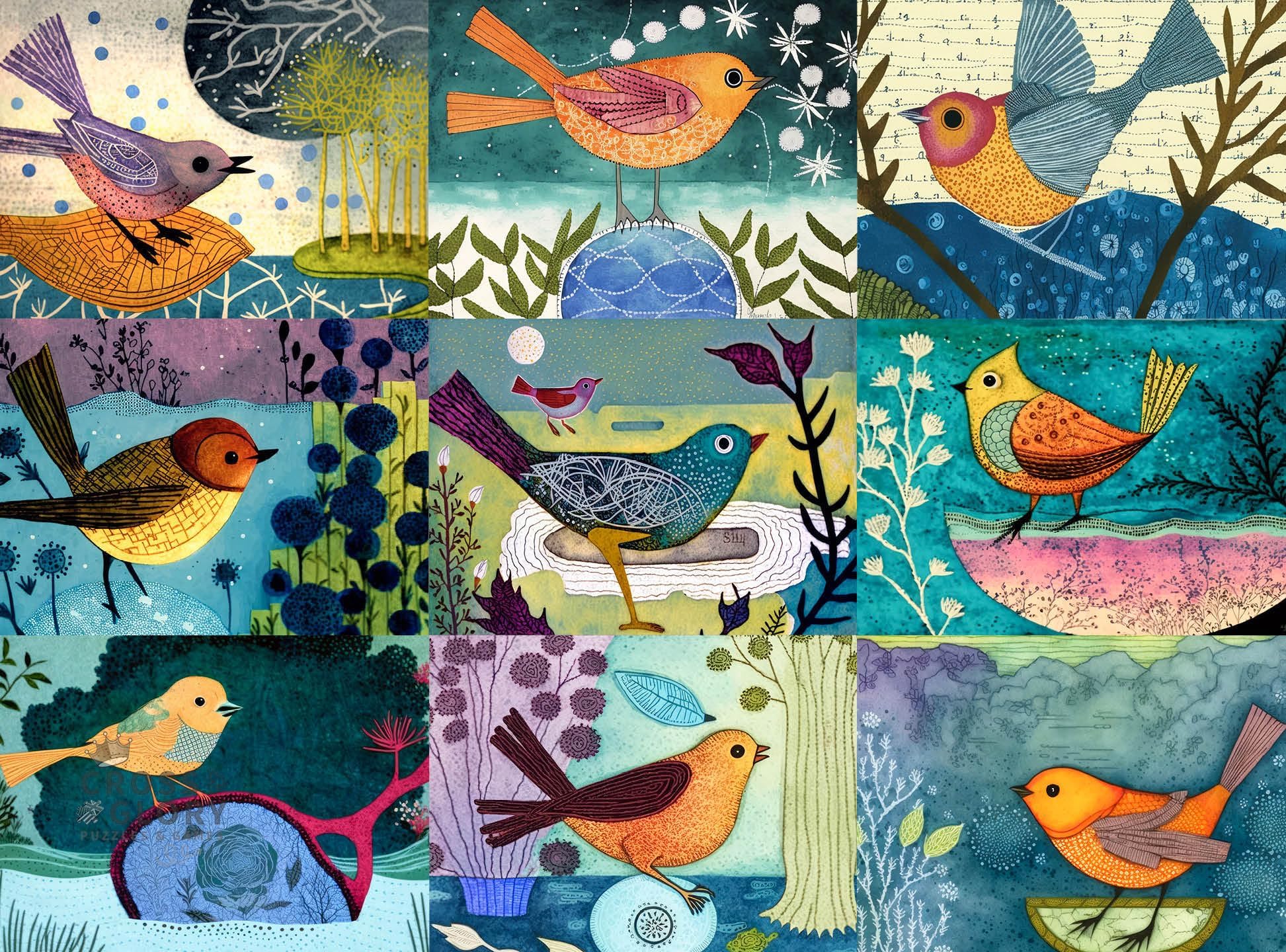 Cross & Glory - Festival of the Nine Birds - 1000 Piece Jigsaw Puzzle for Adults | Colorful Bird Collage Artwork | Premium Ribbon-Cut Puzzle with Satin Finish