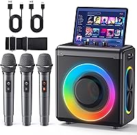 Verkb T-09 Karaoke Machine with 3 Wireless Rechargeable Mics: 200W Portable Bluetooth Speaker, LED Lights, 20H Battery for Parties & Kids