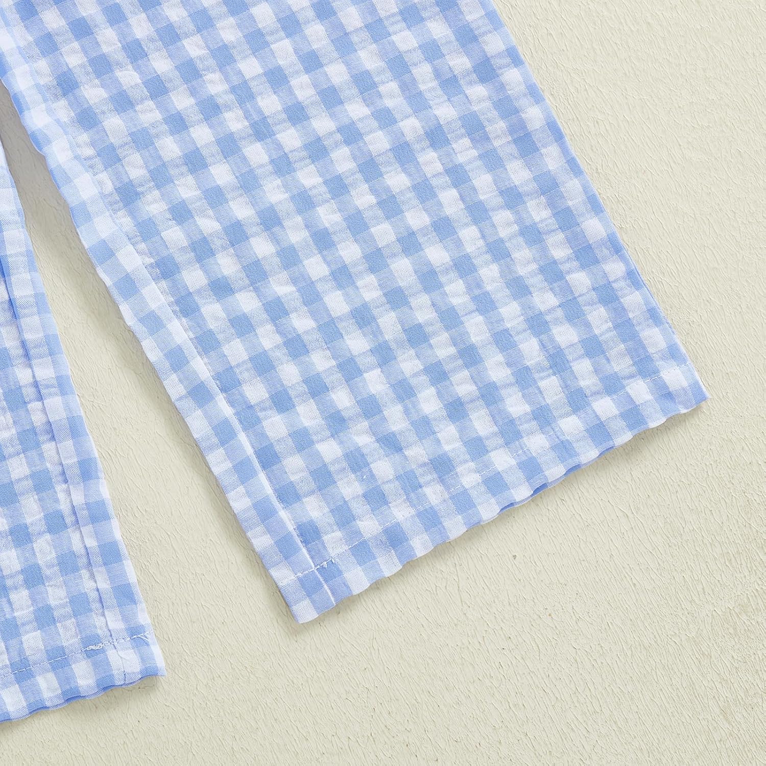 Thorn Tree Girls Summer Outfits Ruffle Sleeve Button Up Dress Tops Plaid Linen Pants Spring Toddler Girl Clothes - Image 8