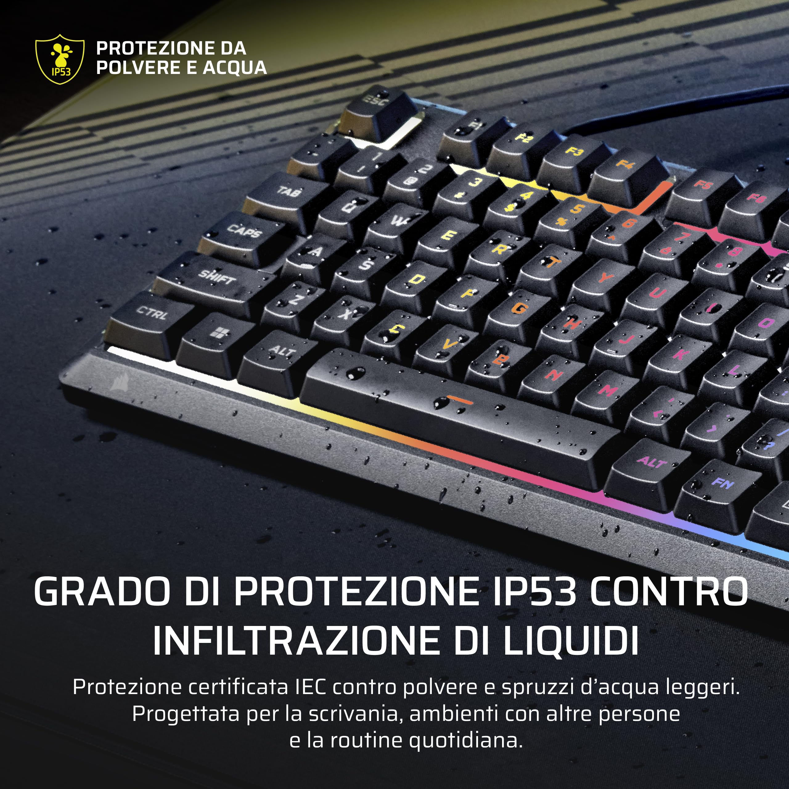 CORSAIR SKIFF 100 Tastiera da Gioco RGB Cablata Silenziosa – IT, Nero