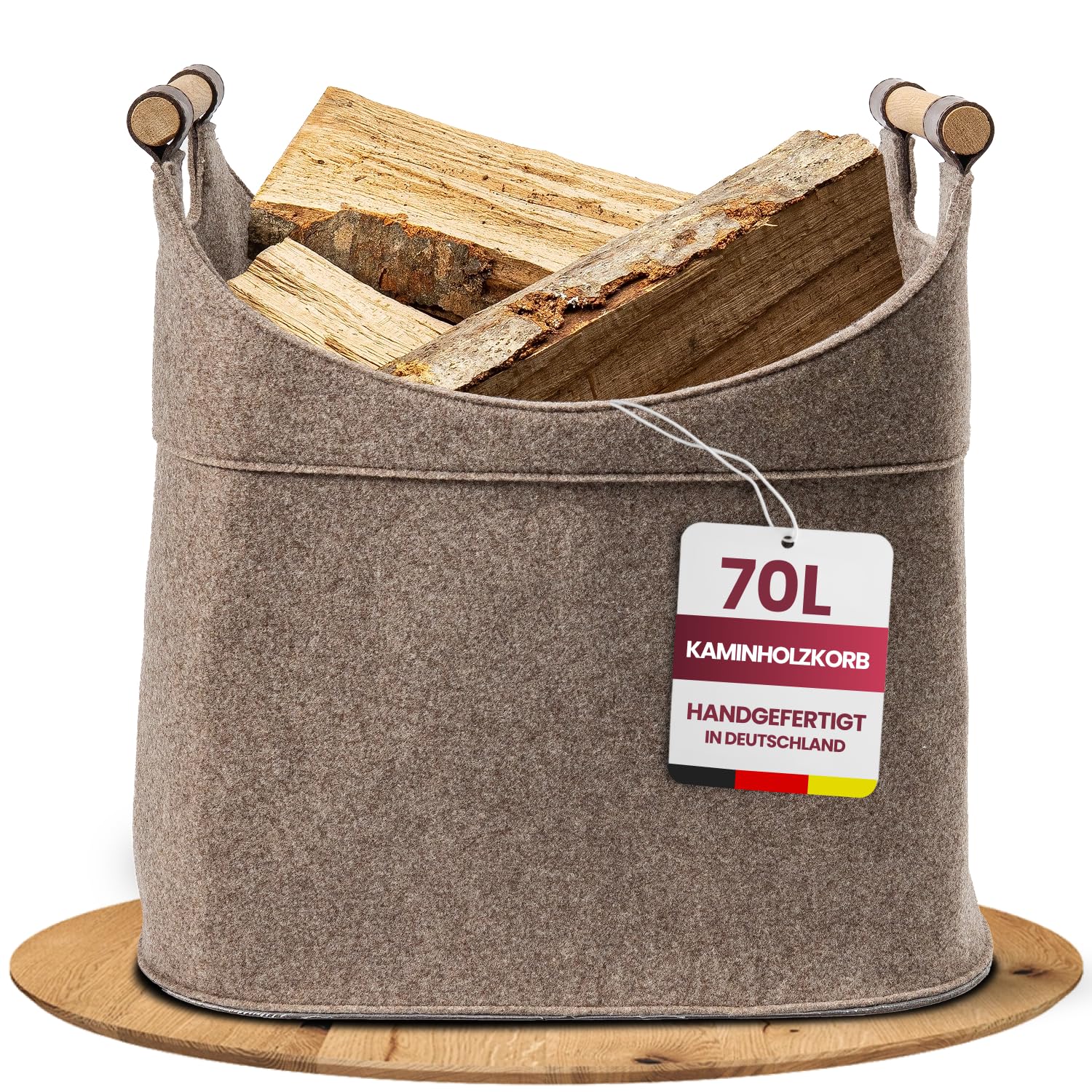 Panier à bois en feutre grand format 70l sac à bûches cheminée intérieur