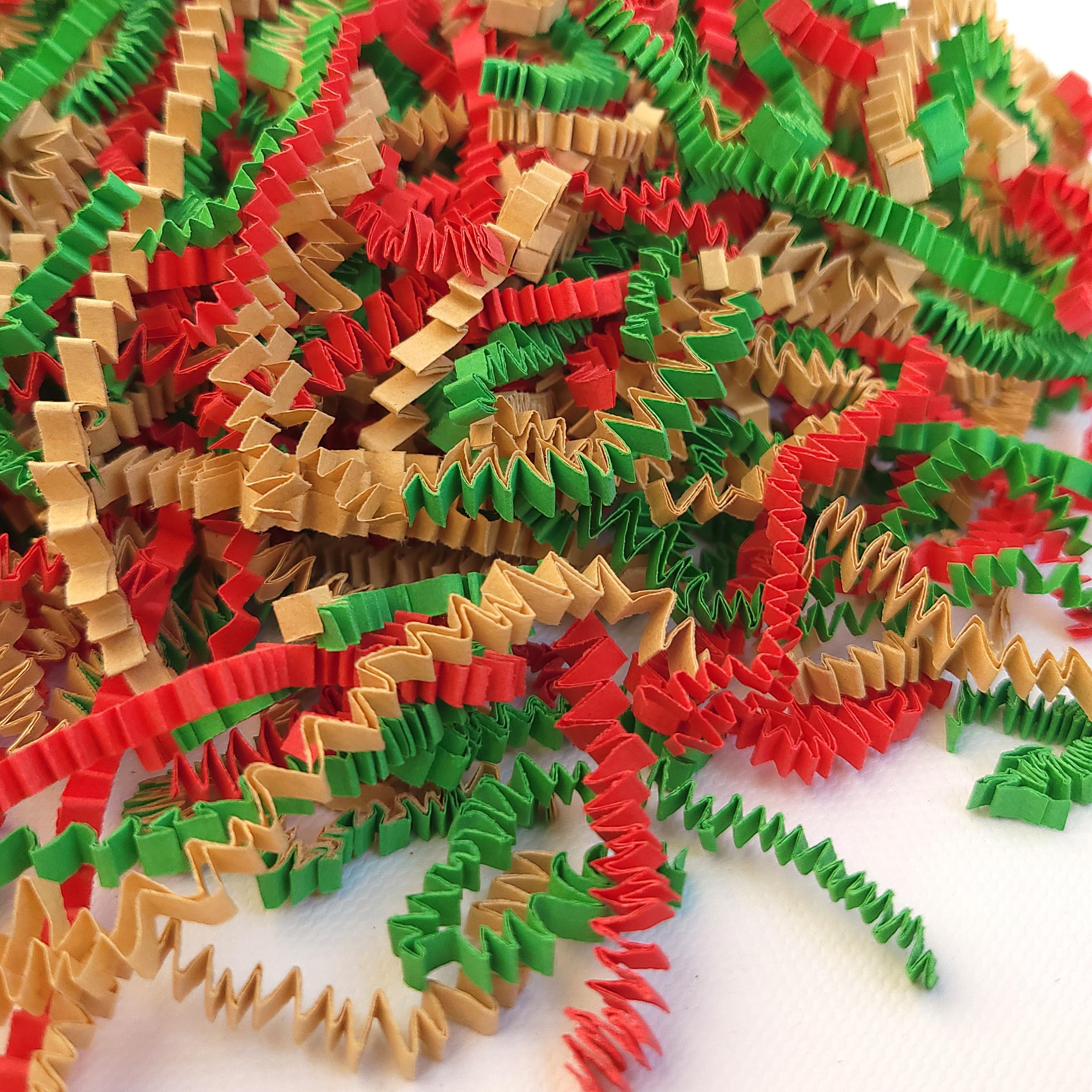 boxhome shred paper filler (1lb) crinkle cut paper for wrapping & filling gift basket gift boxes, red, kraft and green-christmas mix