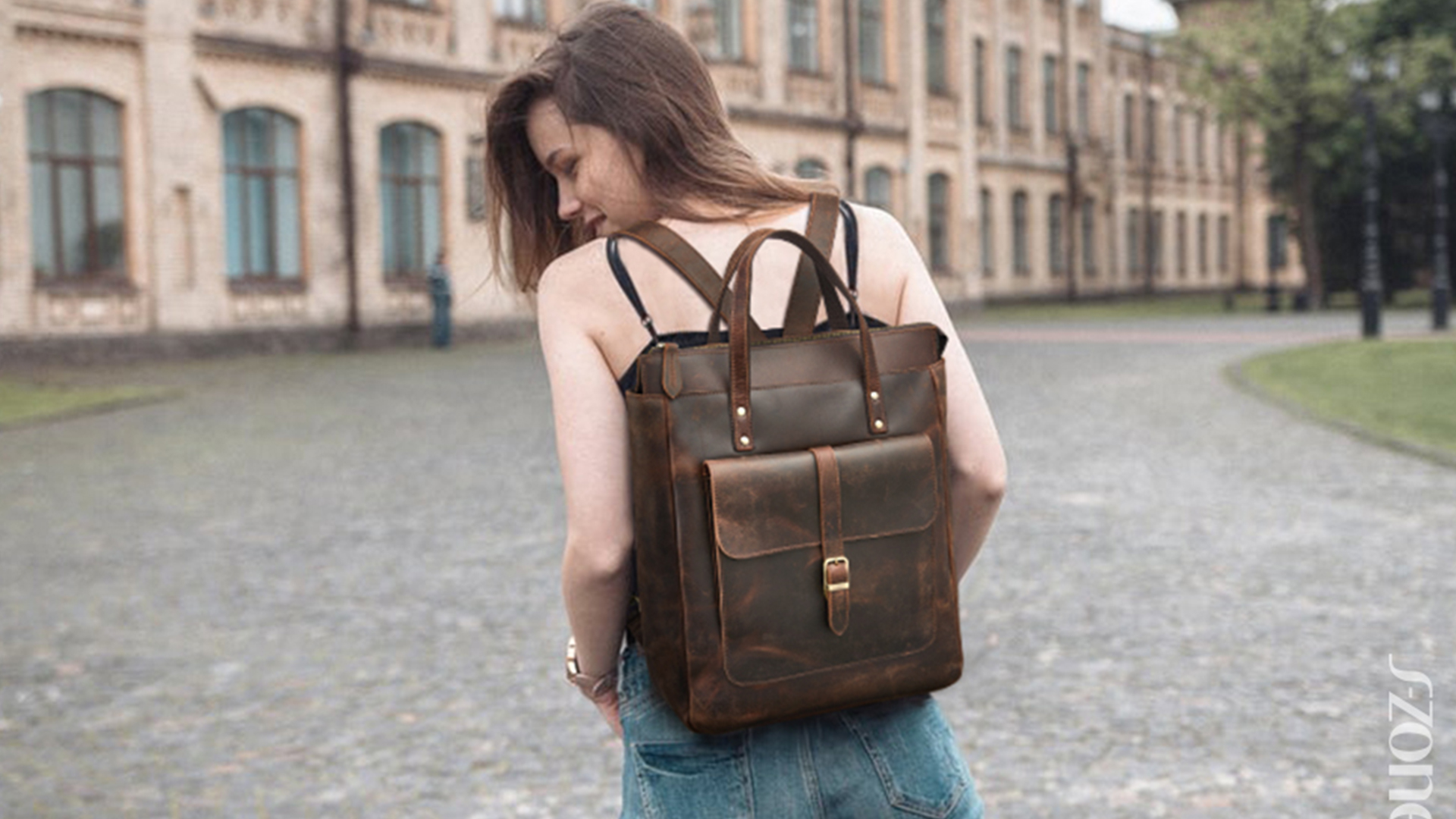 Bolso mochila vintage de cuero genuino para mujer miniatura 7