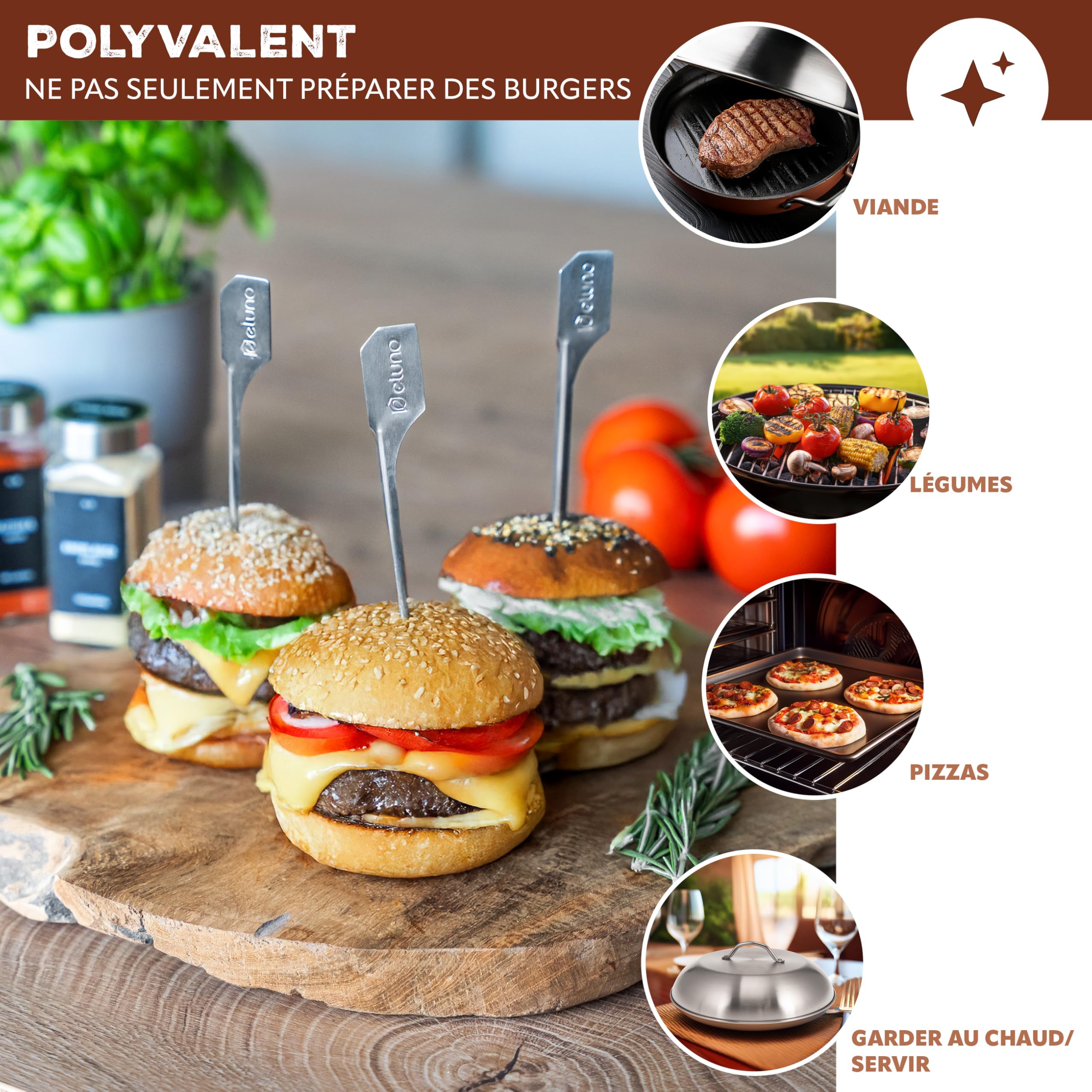 Bremermann Lot de 2 hottes à hamburger, cloche de cuisson, couvercle de barbecue, de cuisson en acier inoxydable, de 22,5 cm et 32 cm de diamètre