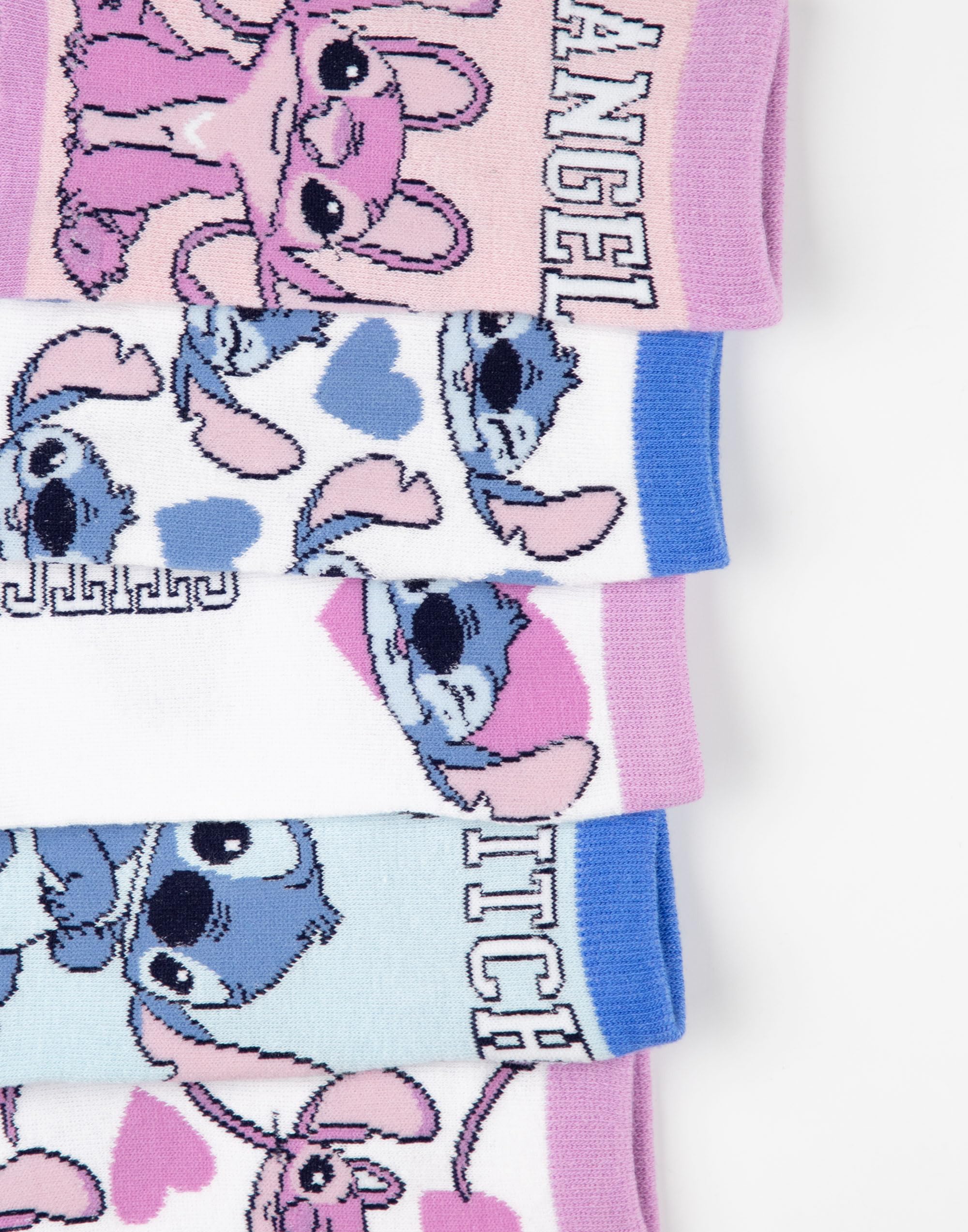 Disney Lilo & Stitch Filles Chaussettes Roses, Bleues Et Blanches Ensemble De 5 | Chaussures de personnages de dessins animés et d'anges | Chaussettes confortables au quotidien