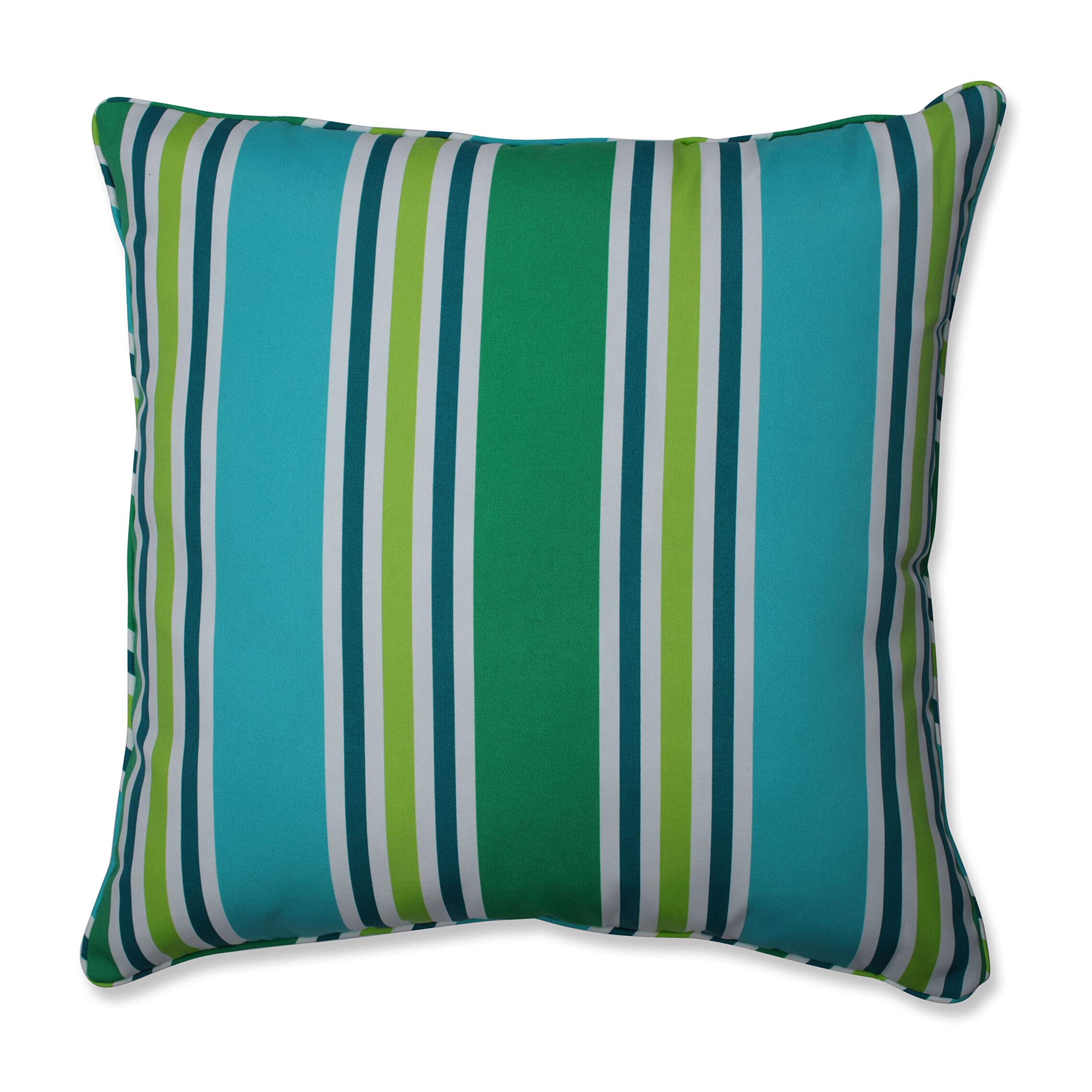 Pillow Perfect Stripe Indoor/Outdoor Accent Throw Pillow, Plush Fill, Weather, and Fade Resistant, Floor - 25" x 25", Blue/Green Aruba, 1 Count