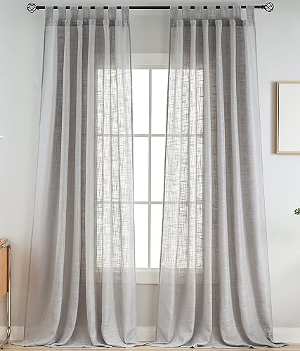 Miniatura 2 de VOILYBIRD Cortinas semitraslúcidas de lino gris con pestaña superior, filtrantes de luz, elegantes cortinas y cortinas para sala de estar, 52 x 96
