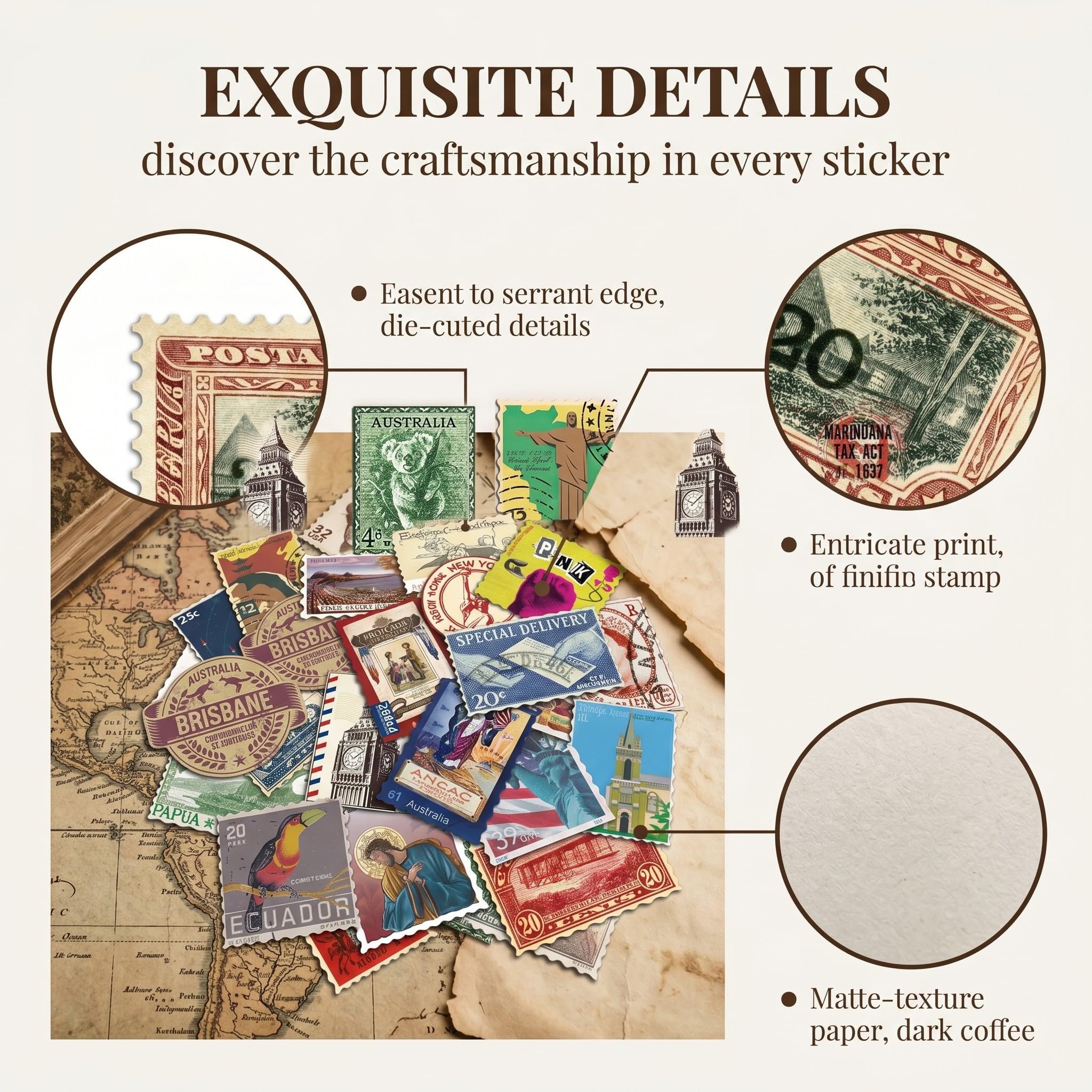 50 Pezzi Adesivi Vintage da Viaggio, Stickers Impermeabili in Vinile Stile Timbro Postale Retrò per Valigia, Laptop, Moto, Camper e Scrapbooking, Set di Decalcomanie Souvenir del Mondo