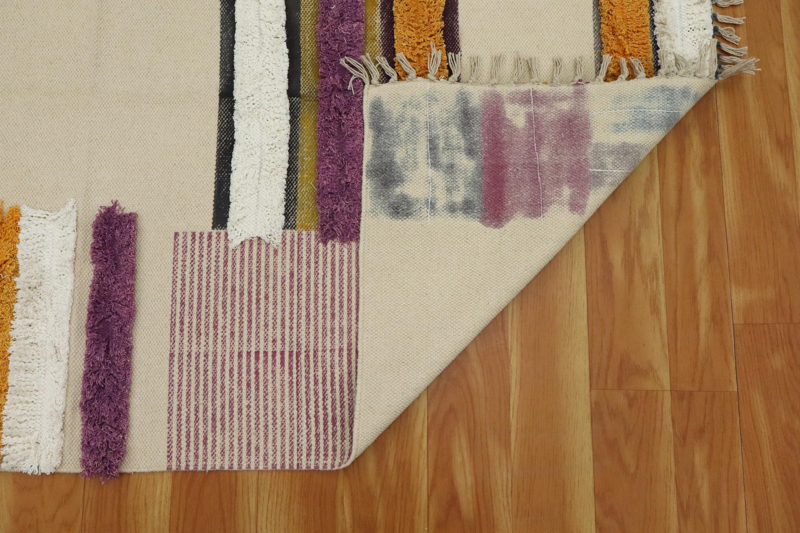 Kelim Teppich, 25,4 x 45,7 cm, für Wohnzimmer, Flachgewebe, Beige, mehrfarbig, Baumwollteppich, Stickerei, waschbar, Dhurrie, für drinnen und draußen, Boho, Rus für große Fläche, Esszimmer,