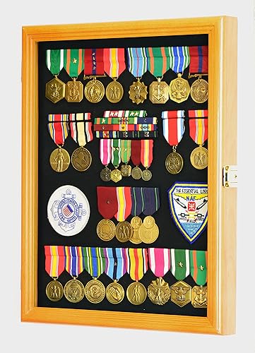 Miniatura 7 de Medallas militares, alfileres, insignias, parches, insignias, cintas, vitrina de bandera Shadowbox fondo fijable - con cerradura