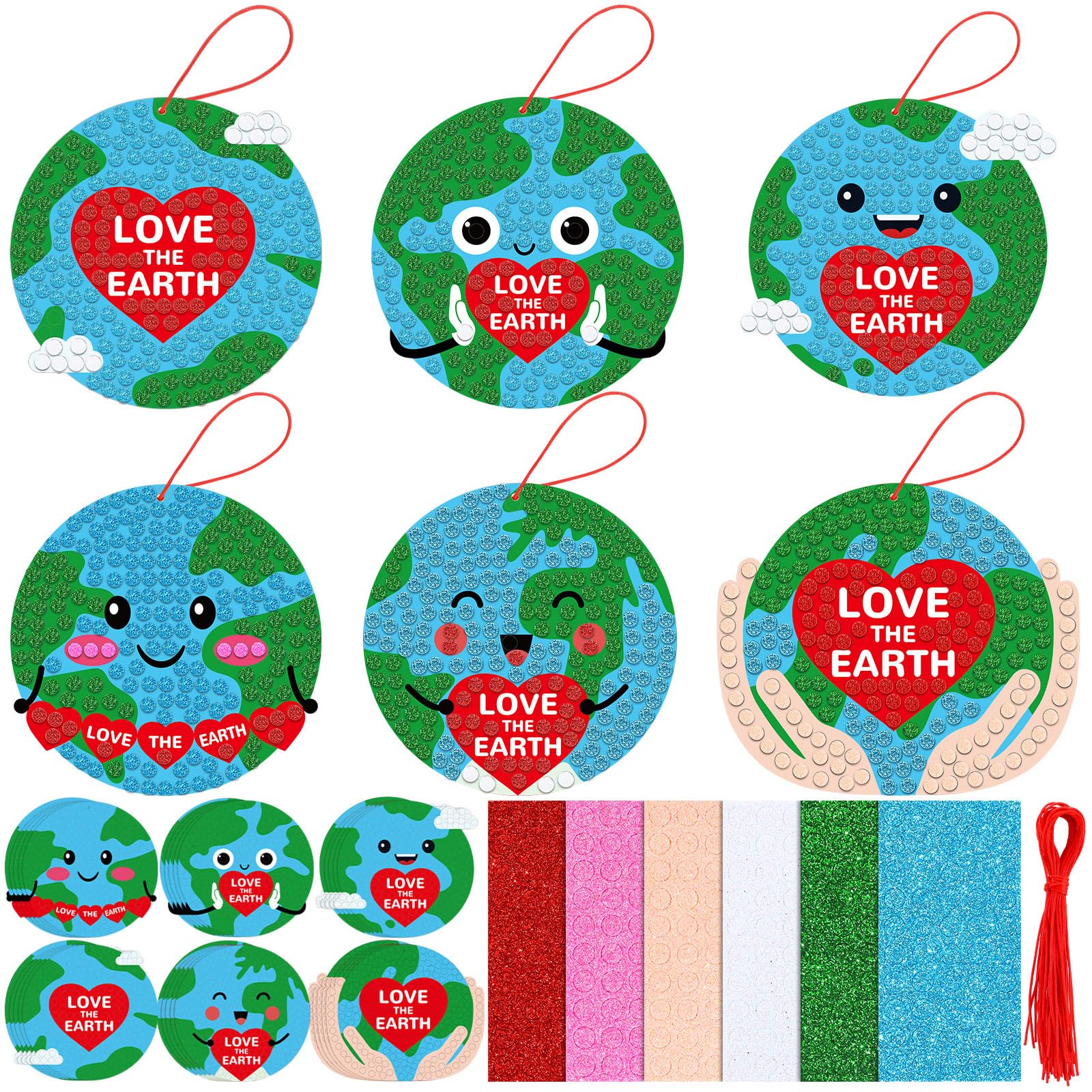 Baderke 30 Sets Earth Day Glitter Mosaic Craft Kit for Kids, Love The Earth DIY Glitter Mosaic Ornament Craft Kit Make Your Own Sign Art for Home Classroom Activities Party Favors