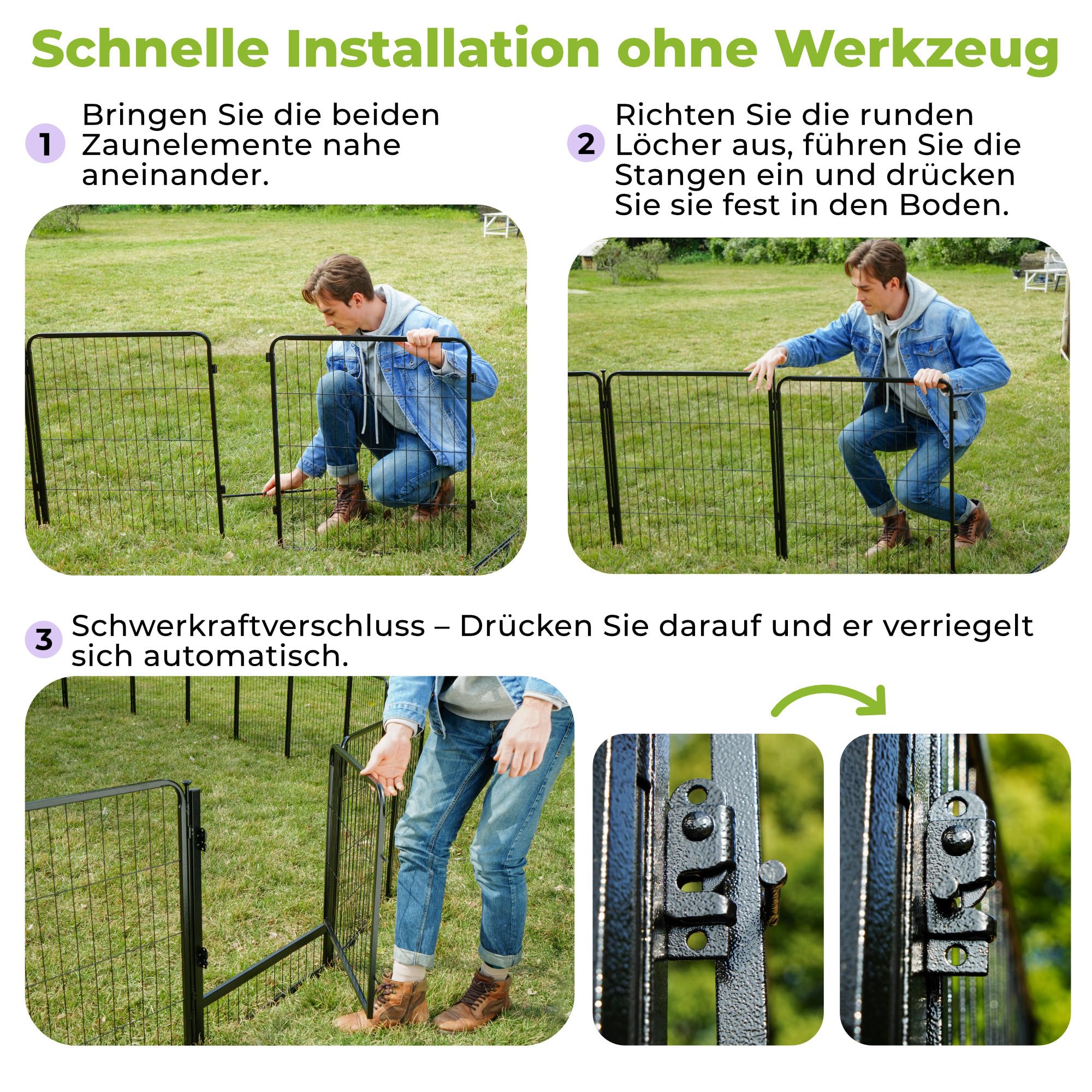 SunsGrove 8-teilig Welpenlaufstall 60cm Hoch, Schwerlast Hundestall für drinnen mit 1 Türen, Anti-Rost Hundezaun, Automatische Verriegelung，Pet Playpen for Yard RV Camping, Schwarz