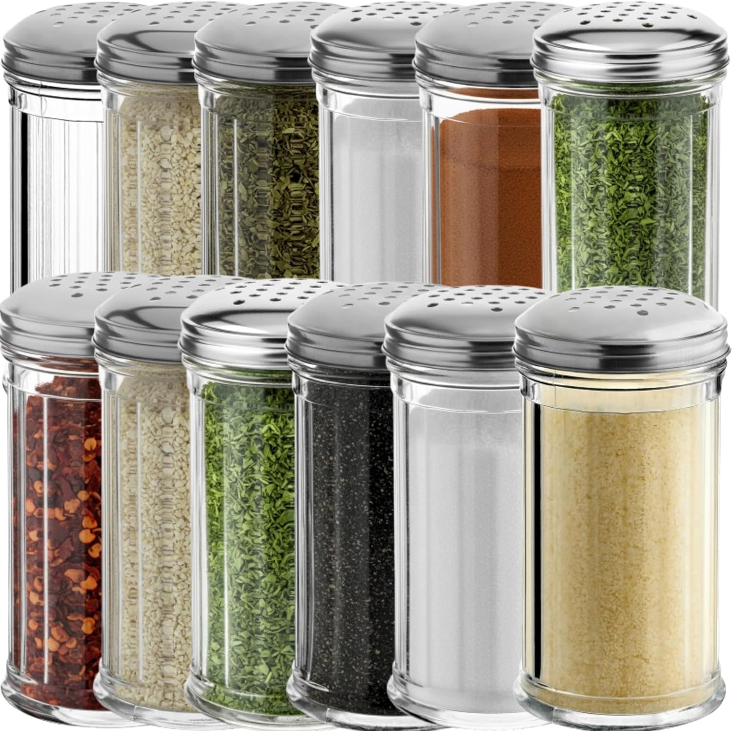12 Oz Parmesan Cheese Shaker/salt and pepper shakers with Stainless Steel Lid, Clear Plastic seasoning shaker, sugar/spice dispenser, large salt and pepper shakers (360 ml) by GEEX DEPOT (12, 12 Oz)