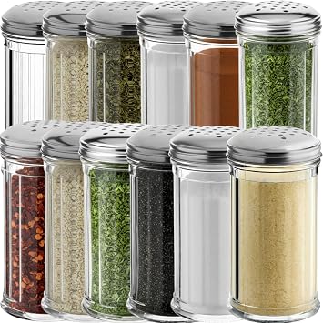 12 Oz Parmesan Cheese Shaker/salt and pepper shakers with Stainless Steel Lid, Clear Plastic seasoning shaker, sugar/spice dispenser, large salt and pepper shakers 360 ml by GEEX DEPOT 12, 12 Oz