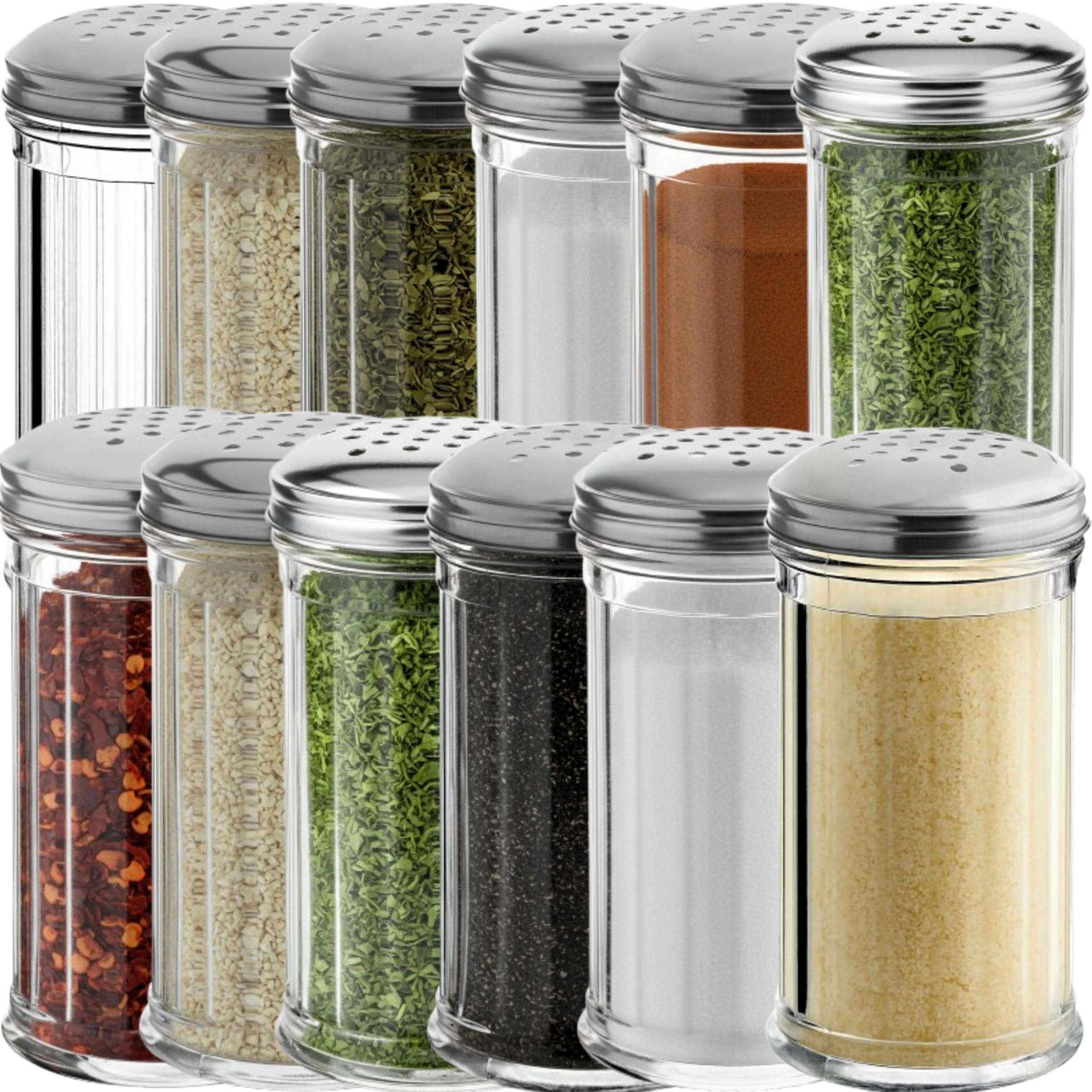 12 Oz Parmesan Cheese Shaker/salt and pepper shakers with Stainless Steel Lid, Clear Plastic seasoning shaker, sugar/spice dispenser, large salt and pepper shakers (360 ml) by GEEX DEPOT (12, 12 Oz)