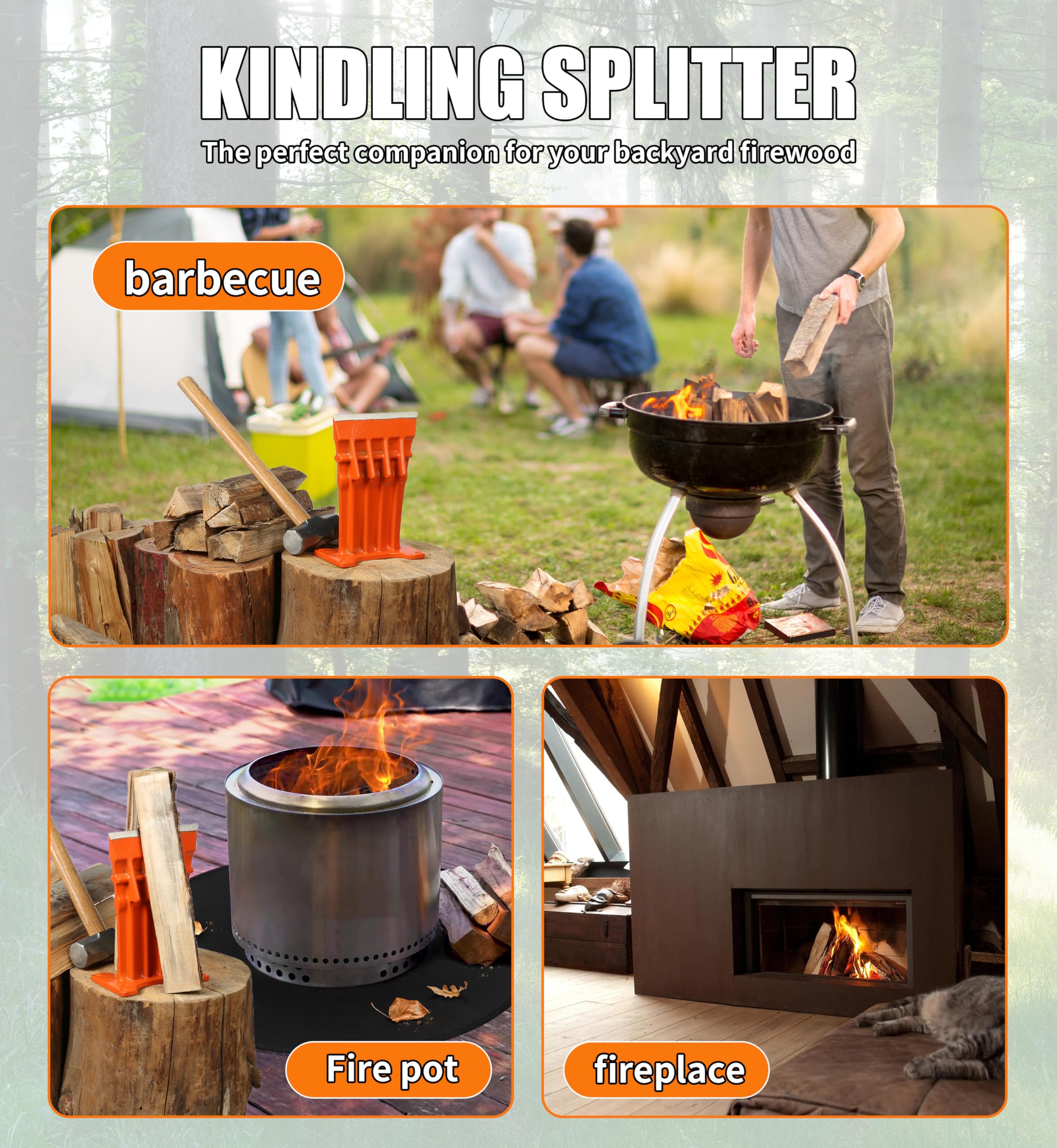 SPEED FORCE Kaminholz Anzündholz Holzspalter - Keine Axt! Keilspitze Spalten Brennholz 15.2 cm orange mit Sicherheitsabdeckung