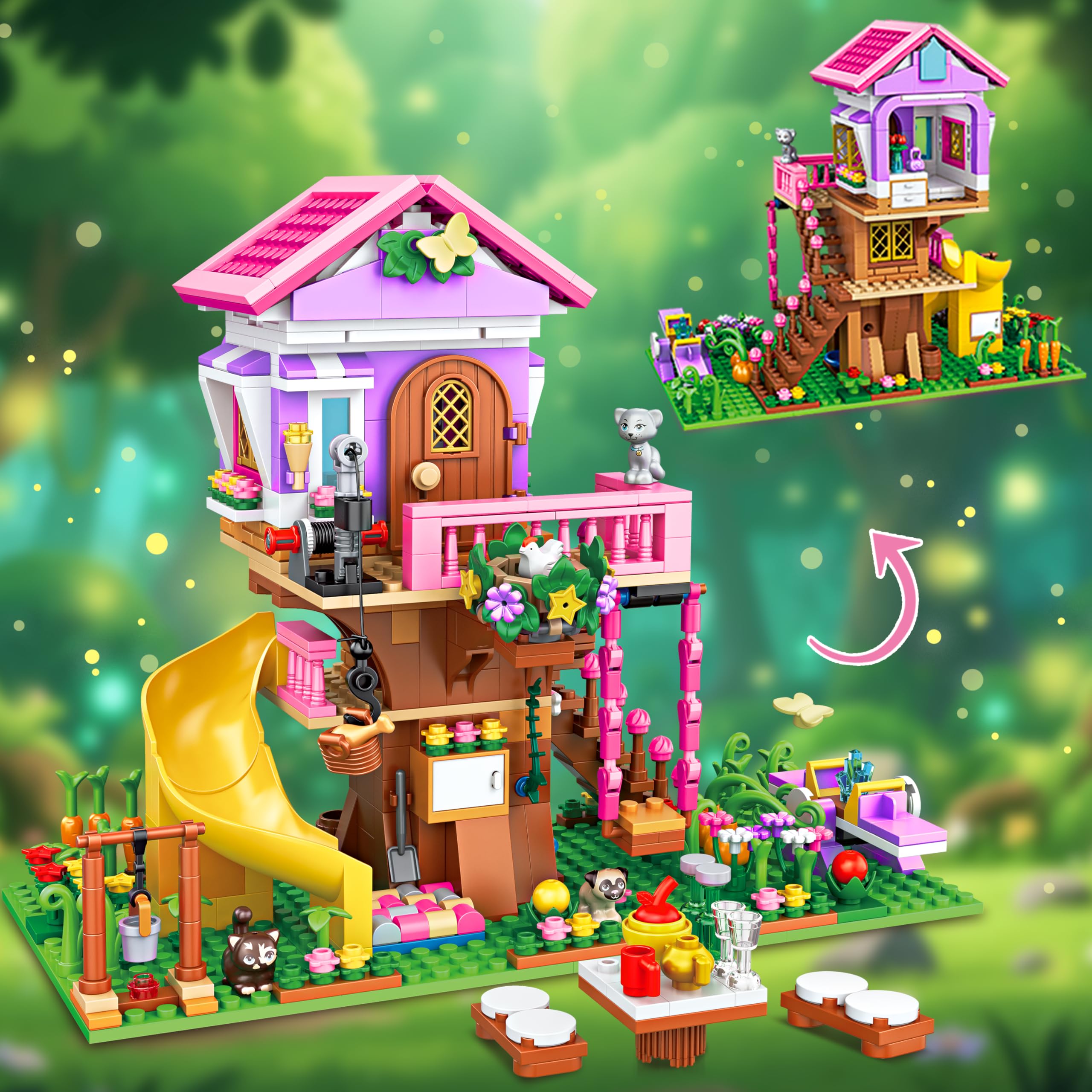 Charmofun Set di Costruzione della Casa Sull'albero con Luci LED, Costruzioni Casa Giocattolo per Bambine 8 9 10 11 12+ anni, 685 pezzi Kit Casa Sull'albero da Costruire, Regalo per Bambini