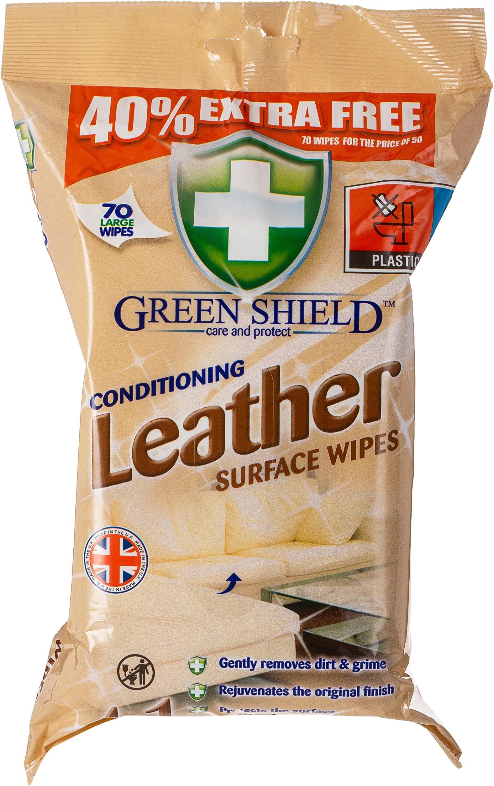 4-in-1 Leather Surface Wipes 70-Pieces, Large