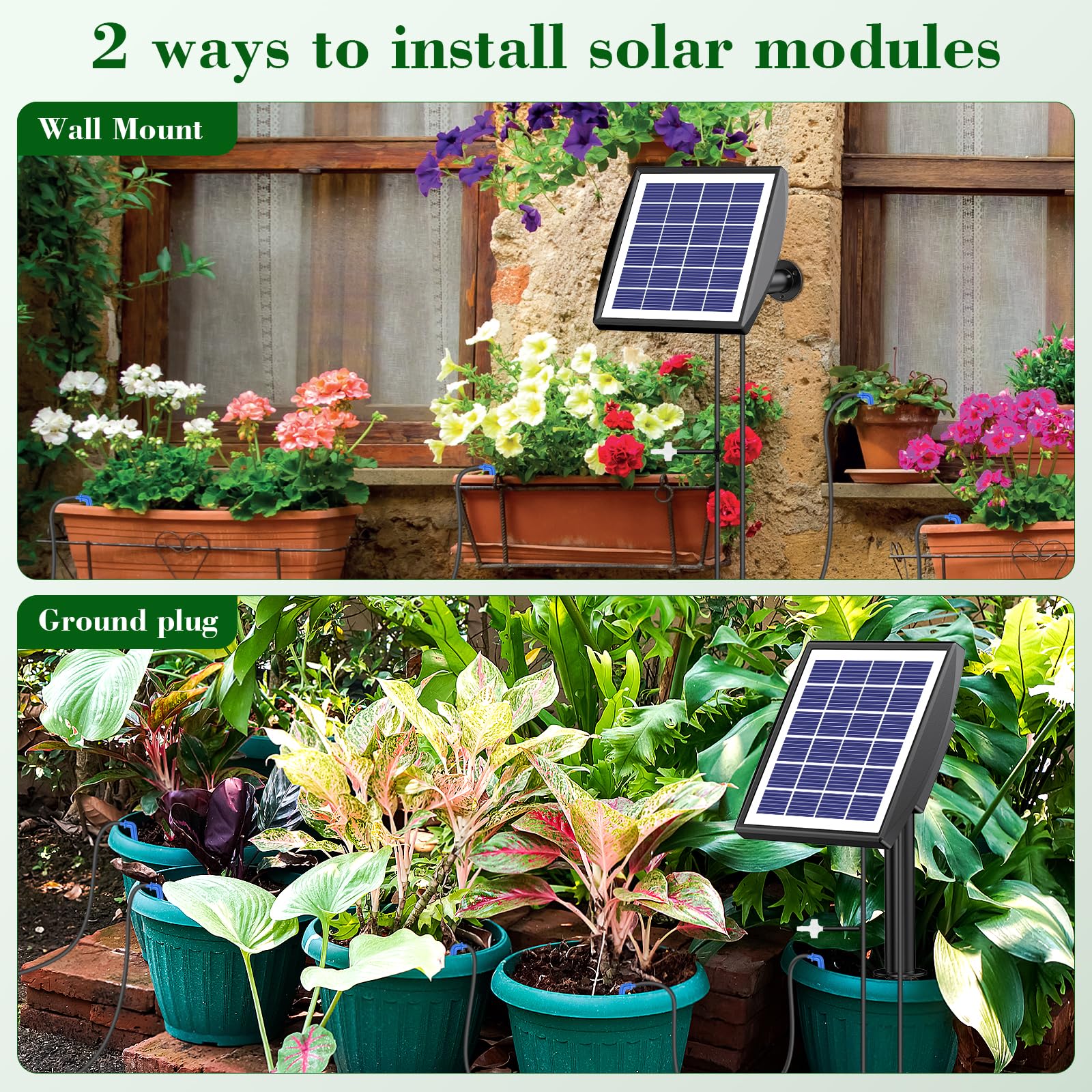 Arrosage Automatique Énergie Solaire, Kit Arrosage Automatique de Jardin Avec Tuyau de 15M pour Jardin Extérieur et Balcon Plantes en Pot, Légumes