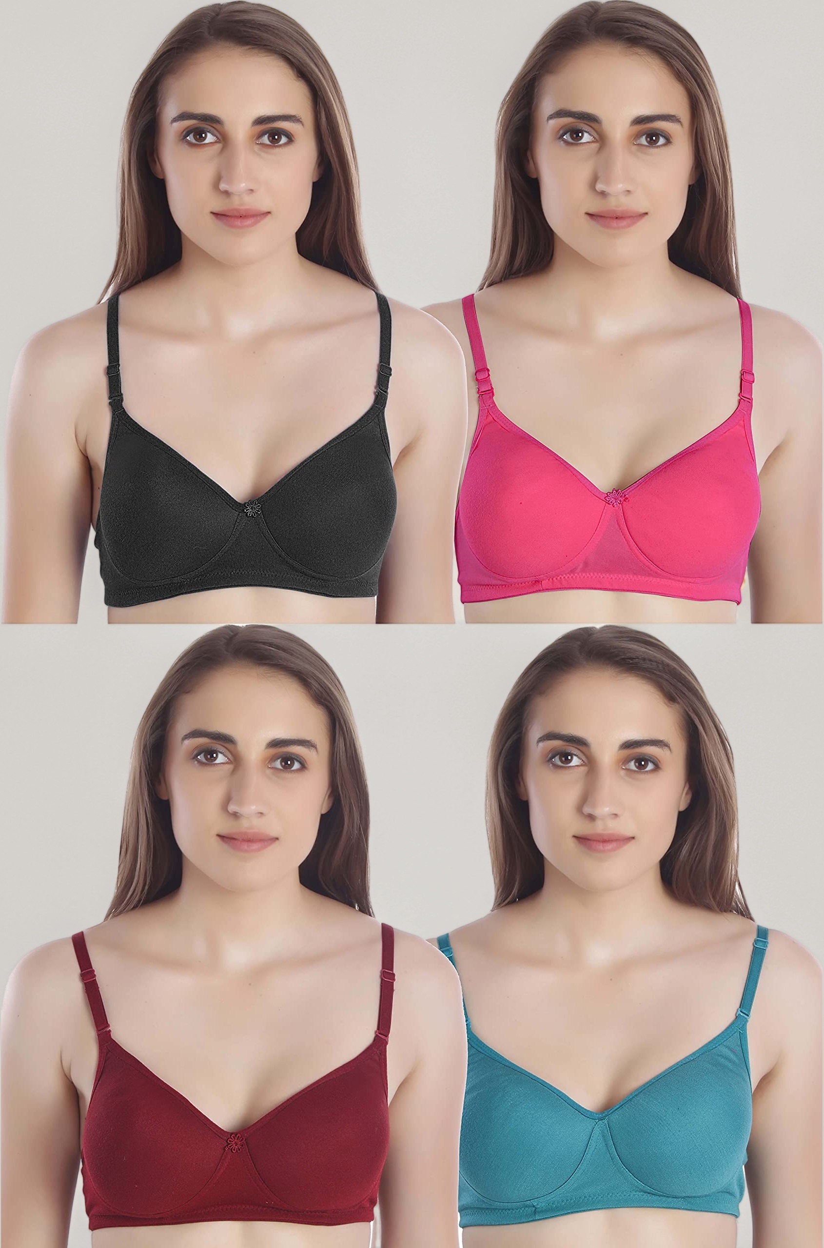 MiEstilo Women's Cotton Blend Lightly Padded Wirefree T-Shirt Bra Combo