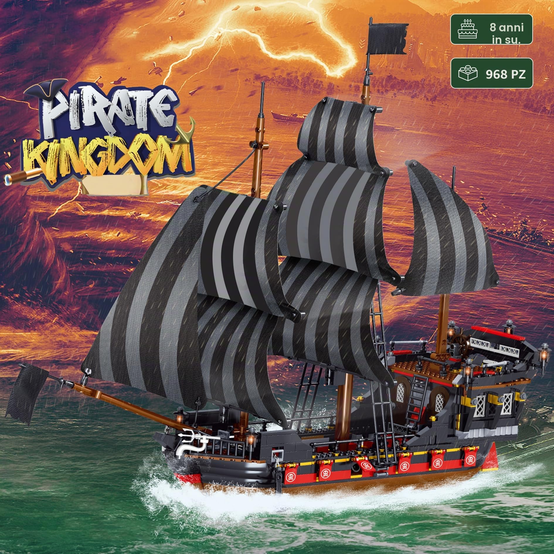 Giocattolo a blocchi da costruzione, nave pirata formato regolare kit di modelli di mattoni, costruzione creativa di navi, regalo di Compleanno per adolescenti bambini 8+, 1182 pezzi