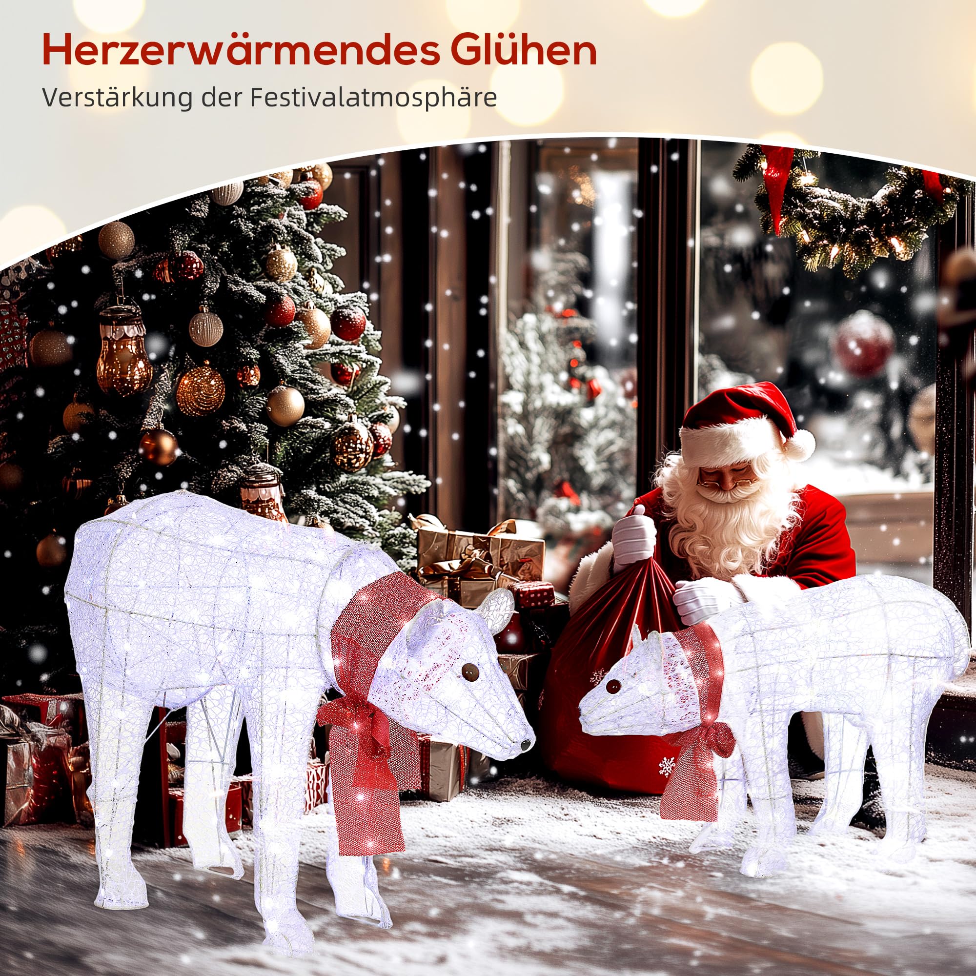 Outsunny Weihnachtsdekoration Eisbärenfamilie Mutter und Jungtier mit Timer | 140 Weiße LEDs, Beleuchtet Weihnachtsdeko, für Innen- und Außenbereich, Weihnachtsbeleuchtung