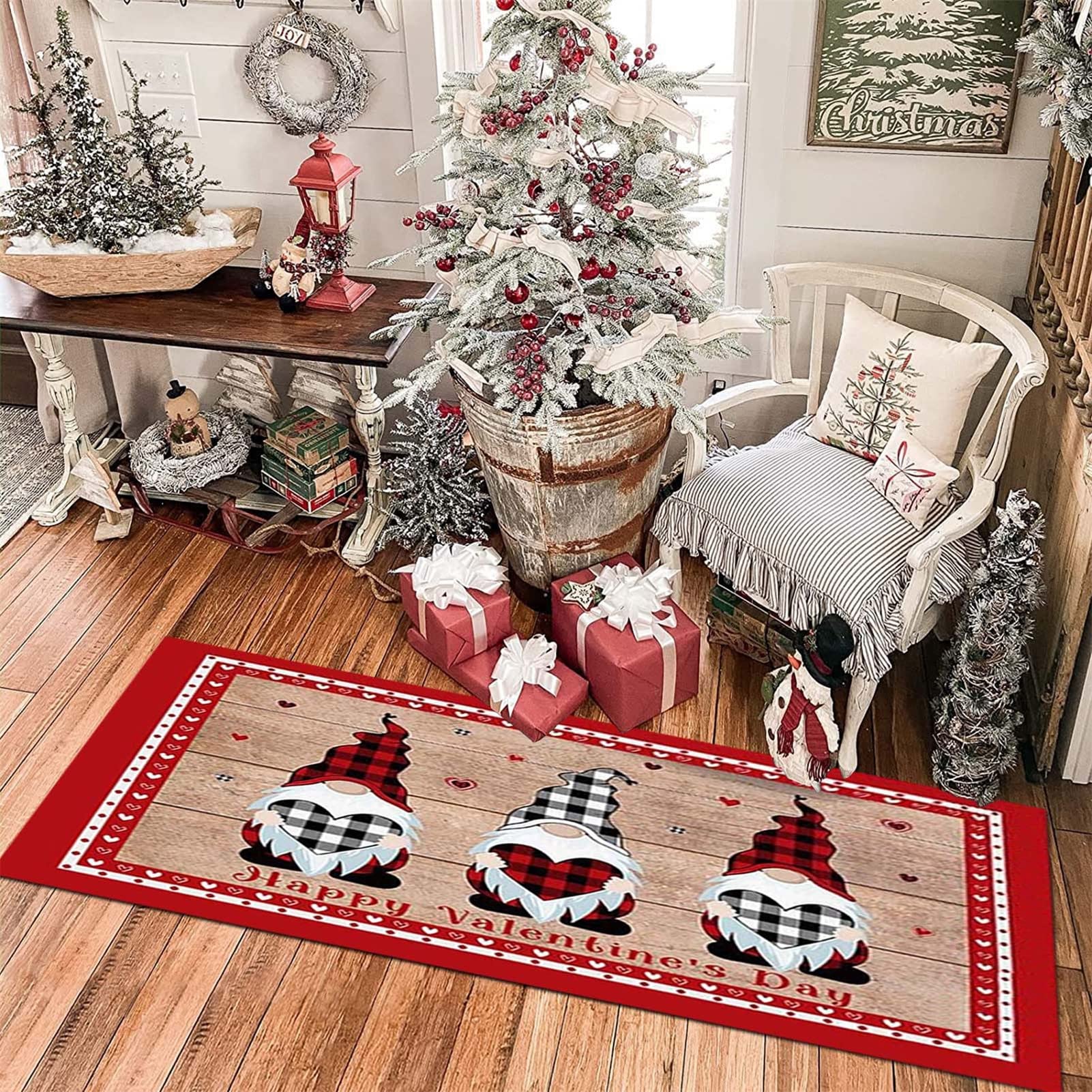 Kerst Tapijten Keuken Vloermat Rode Tapijten Voor Slaapkamer Woonkamer, Kerst Loper Tapijten Voor Gangen Antislip Wasbaar Kerst Deur Tapijt Voor Kerstmis Winter Vakantie Decoratie,160x200cm/5.2'x6.5