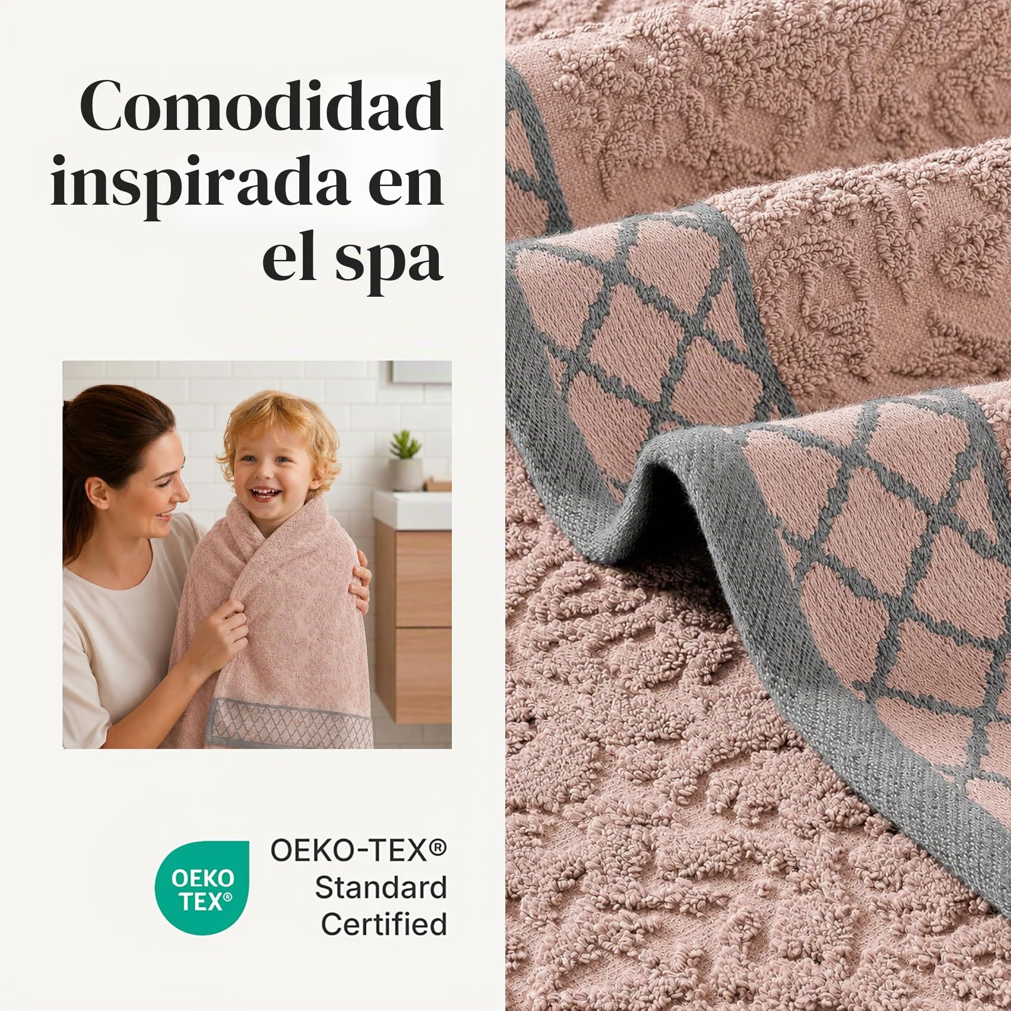 Costa del Pacífico Textiles Damasco Jacquard Toallas con Adornado Frontera, algodón, Peach, Juego de 6