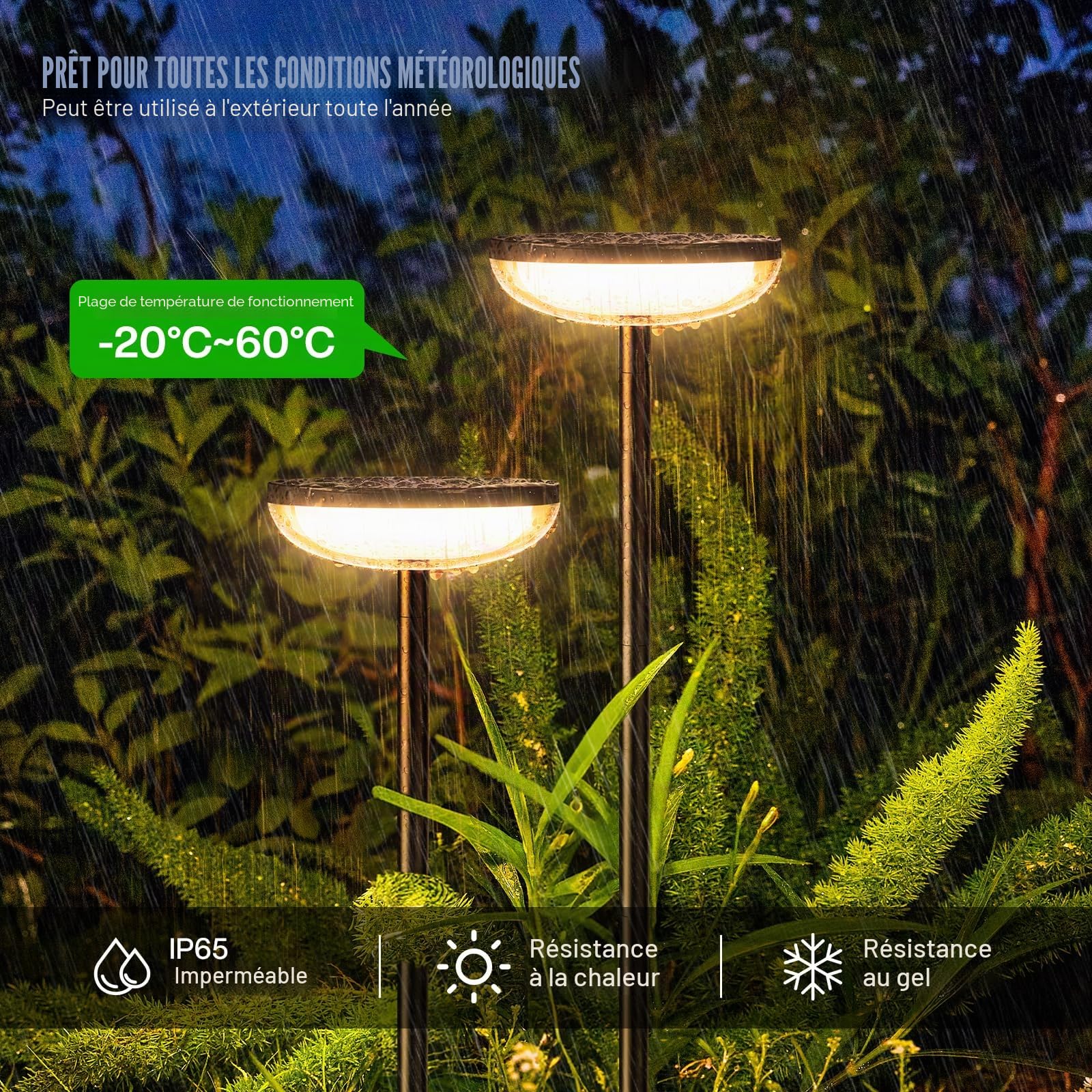 GEARLITE Lampes solaires d'extérieur pour jardin, 4 pièces, blanc chaud, lampes solaires d'extérieur avec batterie 1000 mAh, 40 lumens, décoration de jardin extra lumineuse, étanche IP65 pour