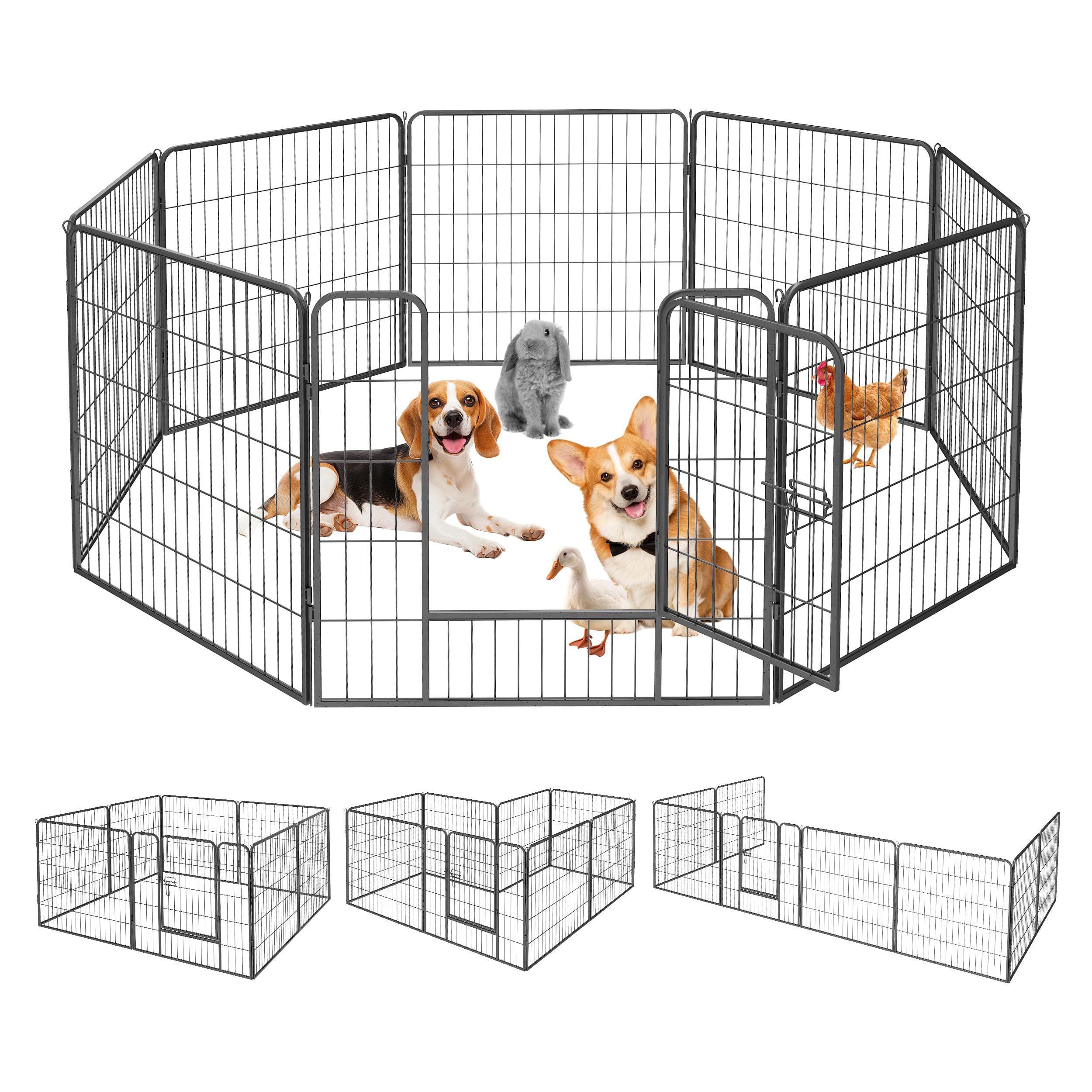 Recinti Cani Parco Recinto per Cani Da Interno Ed Esterno Recinzione per Animali Domestici Con 8 Pannelli Di Metallo, Box per Cani, Gatti E Conigli, 80 X 80 cm