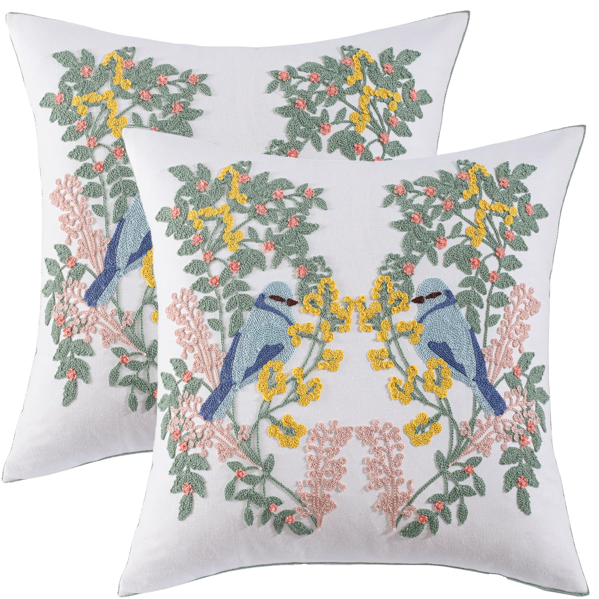Tosleo Lot De 2 Housses De Coussin 45x45 Cm – Coton Et Polyester, Motif Floral Brodé, Décoration Printanière Canapé Et Chambre