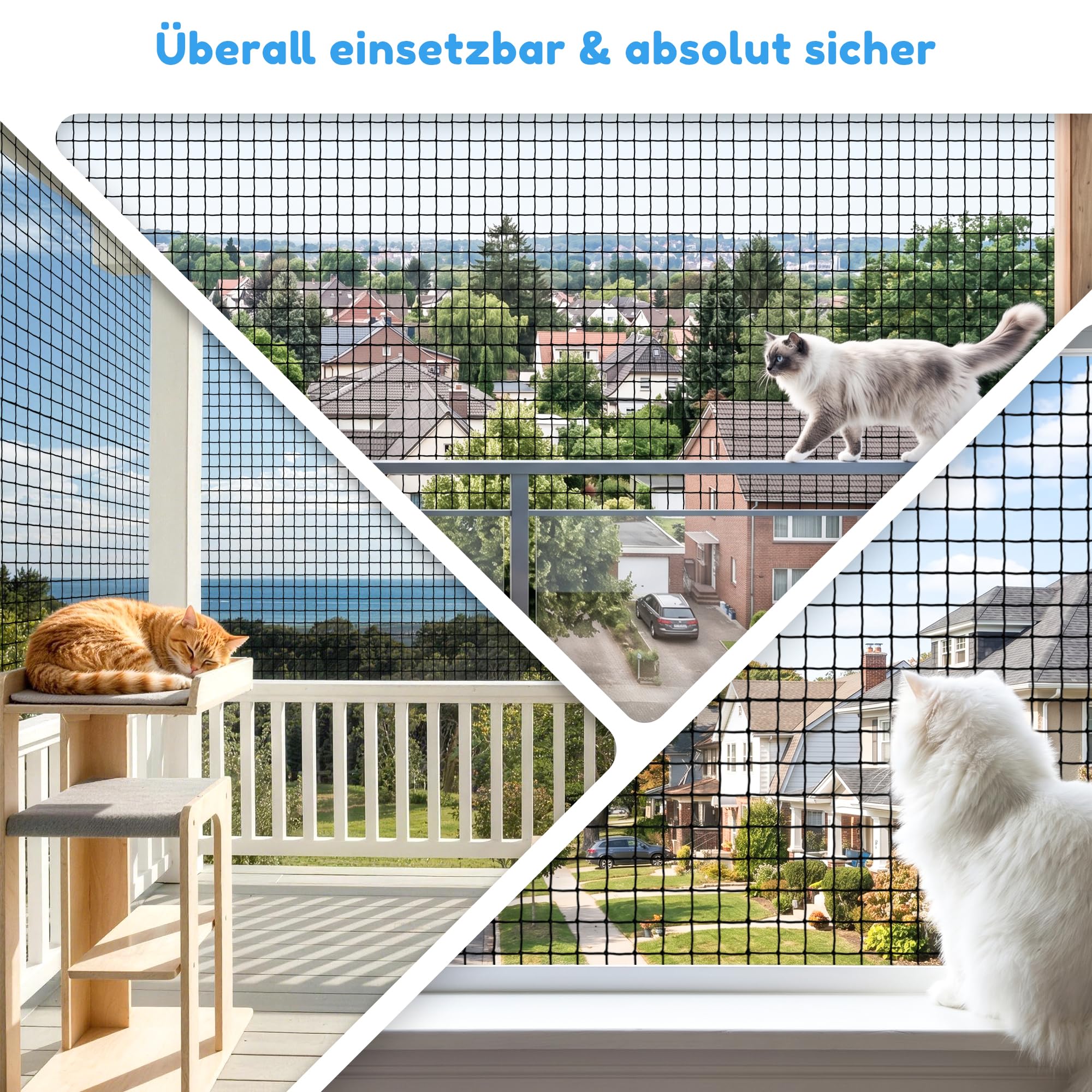 Red para Gatos Terraza 4×3 m,6×3m Reforzada con Cable de Acero, Sin Perforación, Antimordeduras, Resistente a Desgarros y Rayos UV, para Balcón, Ventana, Incluye Cuerda de Fijación y Clavos(6*3)