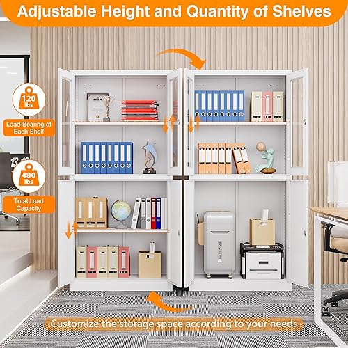 Miniatura 4 de LISSIMO Gabinete de almacenamiento de metal gabinete de oficina en casa con puertas y estantes ajustables armario de bloqueo con niveladores de