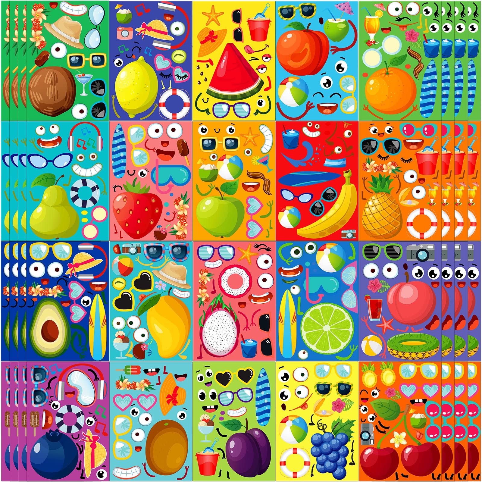 100 Sheets Fruit Sticker Sheets Pineapple Orange Make Your Own Fruit Stickers for Kids 20 Styles Summer Tropical Craft Party Supplies Classroom Learning Reward Scrapbooking