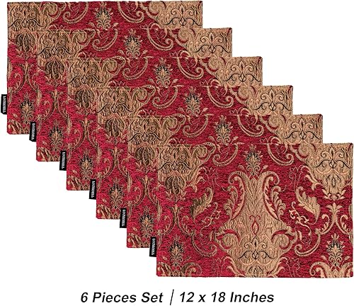 Miniatura 3 de Loom and Mill Juego de 6 manteles individuales de damasco de lujo para Navidad, juego de 6 manteles individuales de felpilla jacquard vintage para