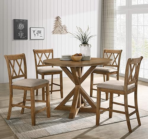Windvale Cross-Buck Wood 5-Piece Counter Height Dining Set