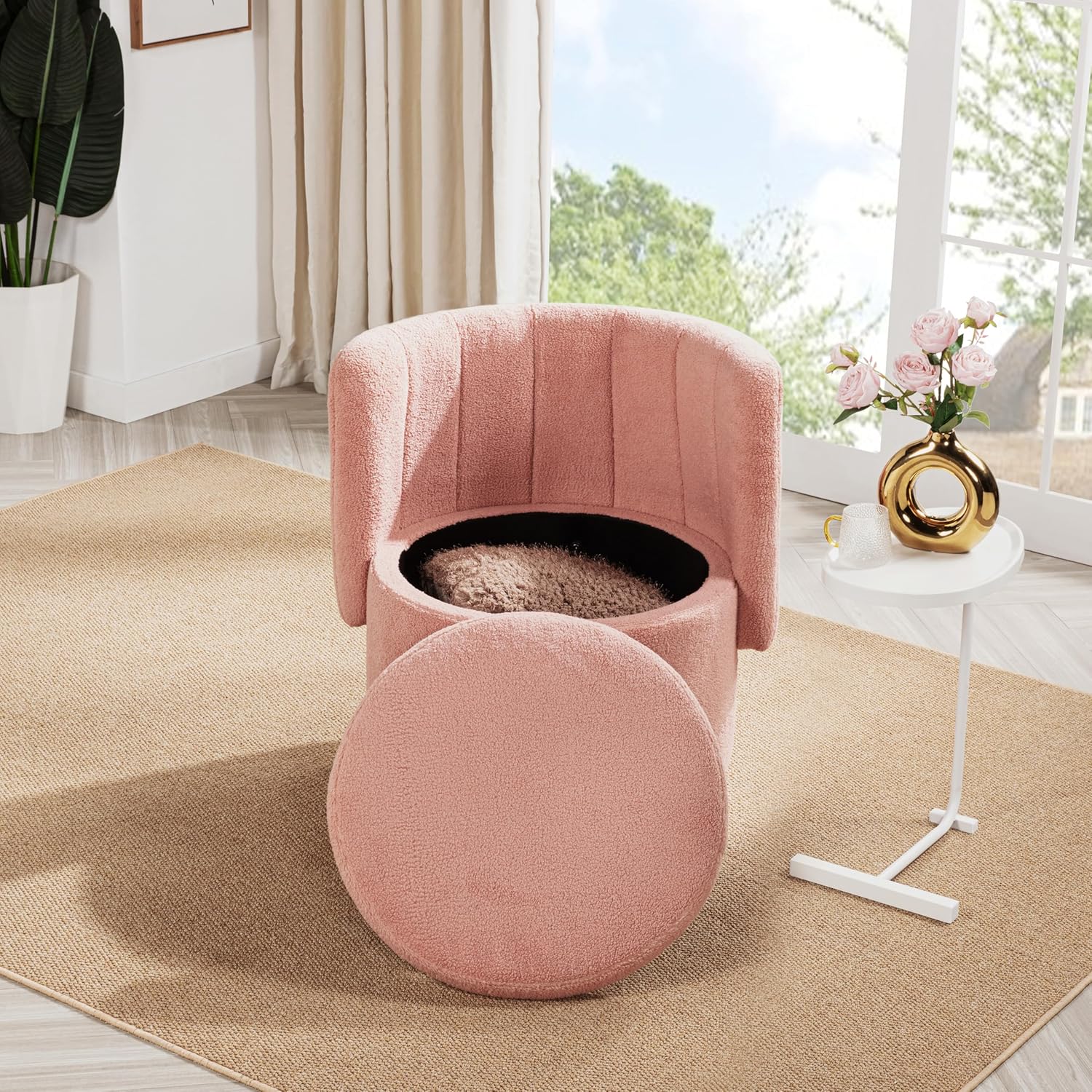 360 Degree Swivel Sofa Chair,Comfort Back Sofa Chair,Modern Storage Single Chairs for Bedroom,Living Room,Pink