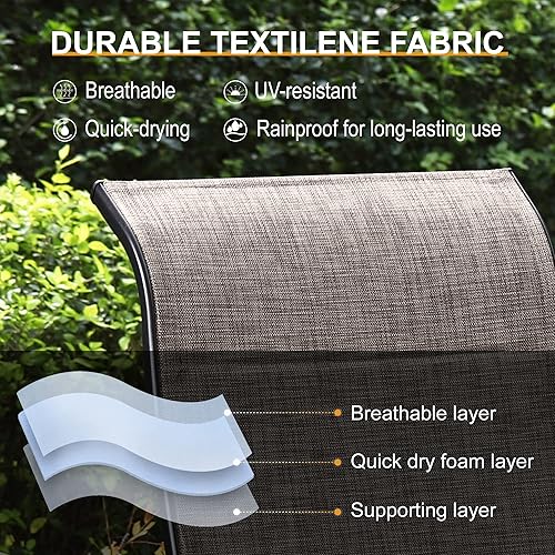 Miniatura 3 de Juego de 2 sillas de comedor al aire libre, sillas de patio con respaldo alto con soporte de textileno de secado rápido, 350 libras para todo tipo