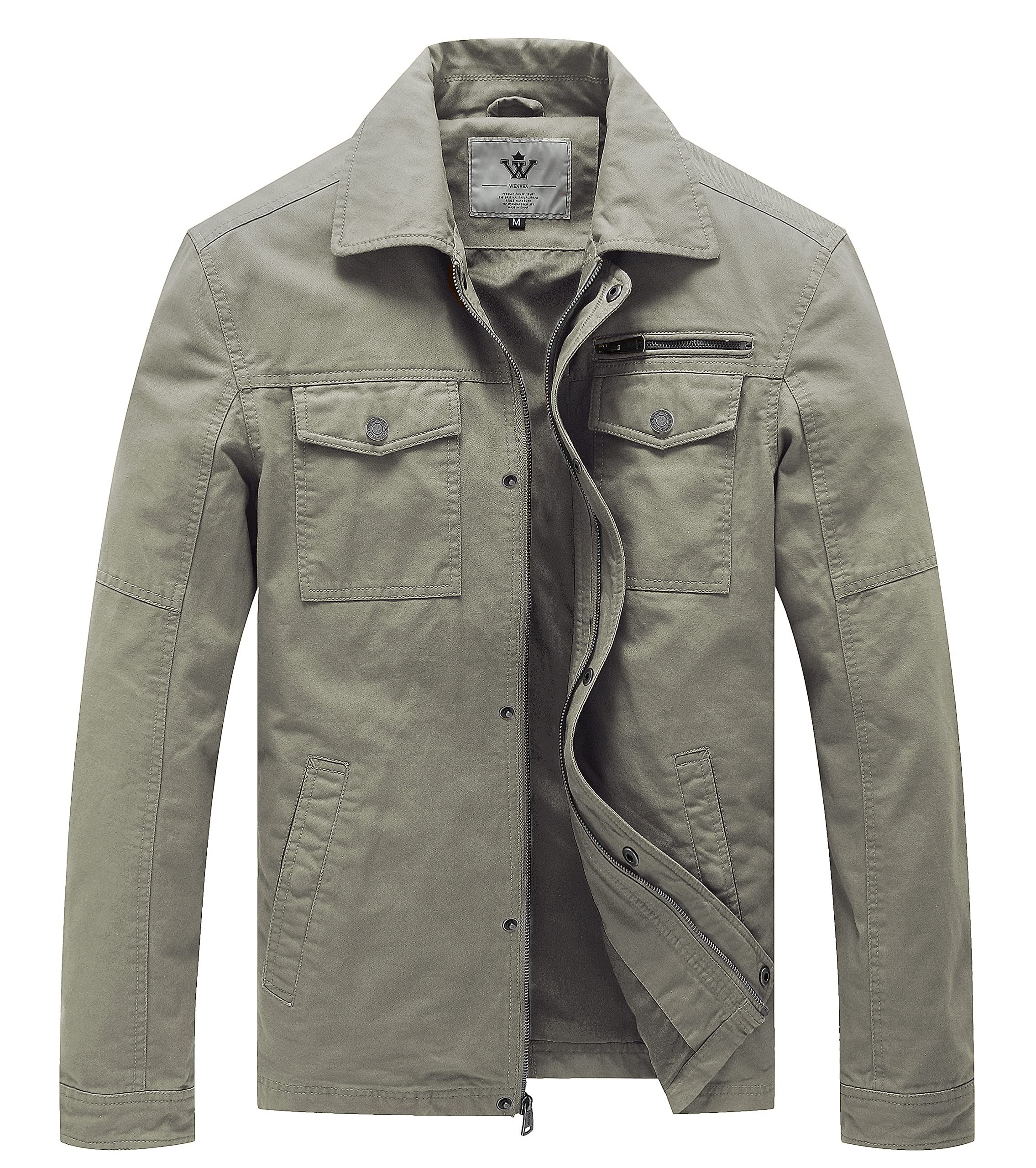 WenVen Men's Casual Canvas Cotton Military Lapel Jacket