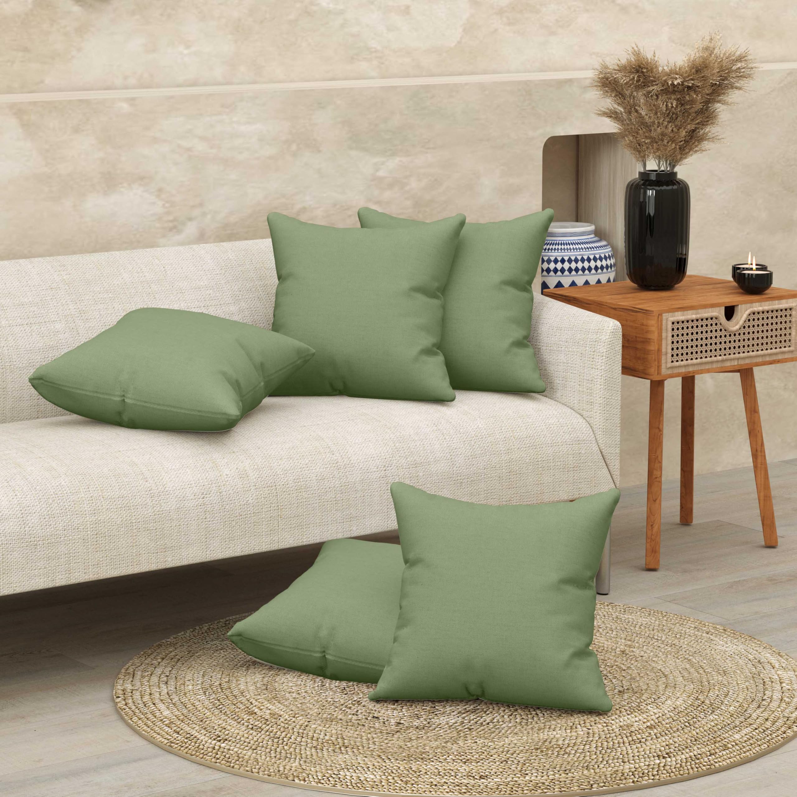 THE LINEN COMPANY Premium Cotton Solid Cushion Cover Set Soft, Durable & Elegant Home Décor Size 16x16 (Avocado Green,Pack of 2)-image-1