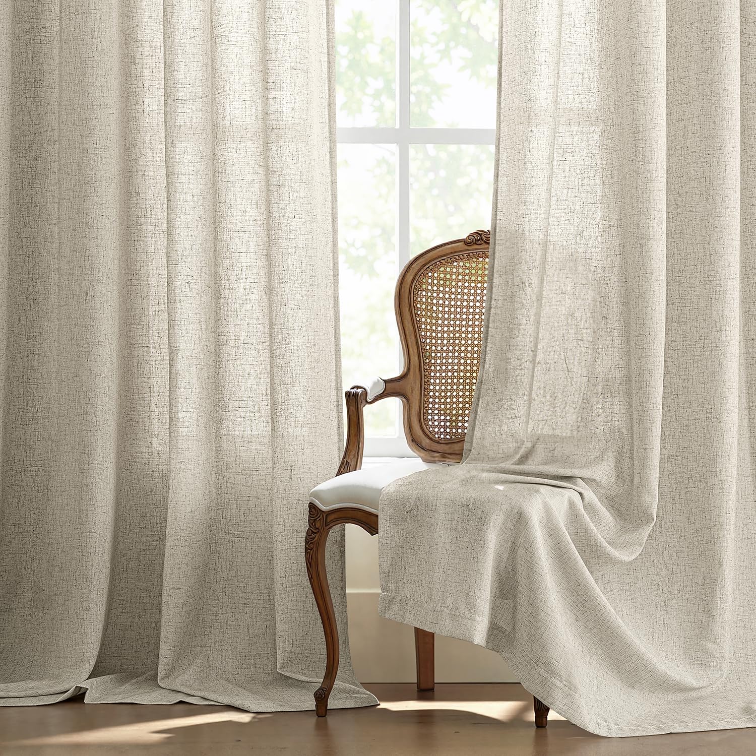 MIULEE Rideau Lin Beige Voilage Salon L 140 x H 260 cm Rideaux Voilage à Oeillets Rideaux et Draperies Intérieurs Modernes pour Chambre Fenêtre Salon Semi-Transparent 2 Panneaux
