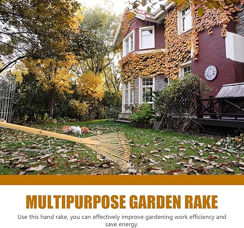 Miniatura 9 de YARNOW Rastrillo de jardín de bambú, rastrillo de mano de 20 dientes para hojas, extensión del suelo y cuidado del césped, herramienta de jardinería