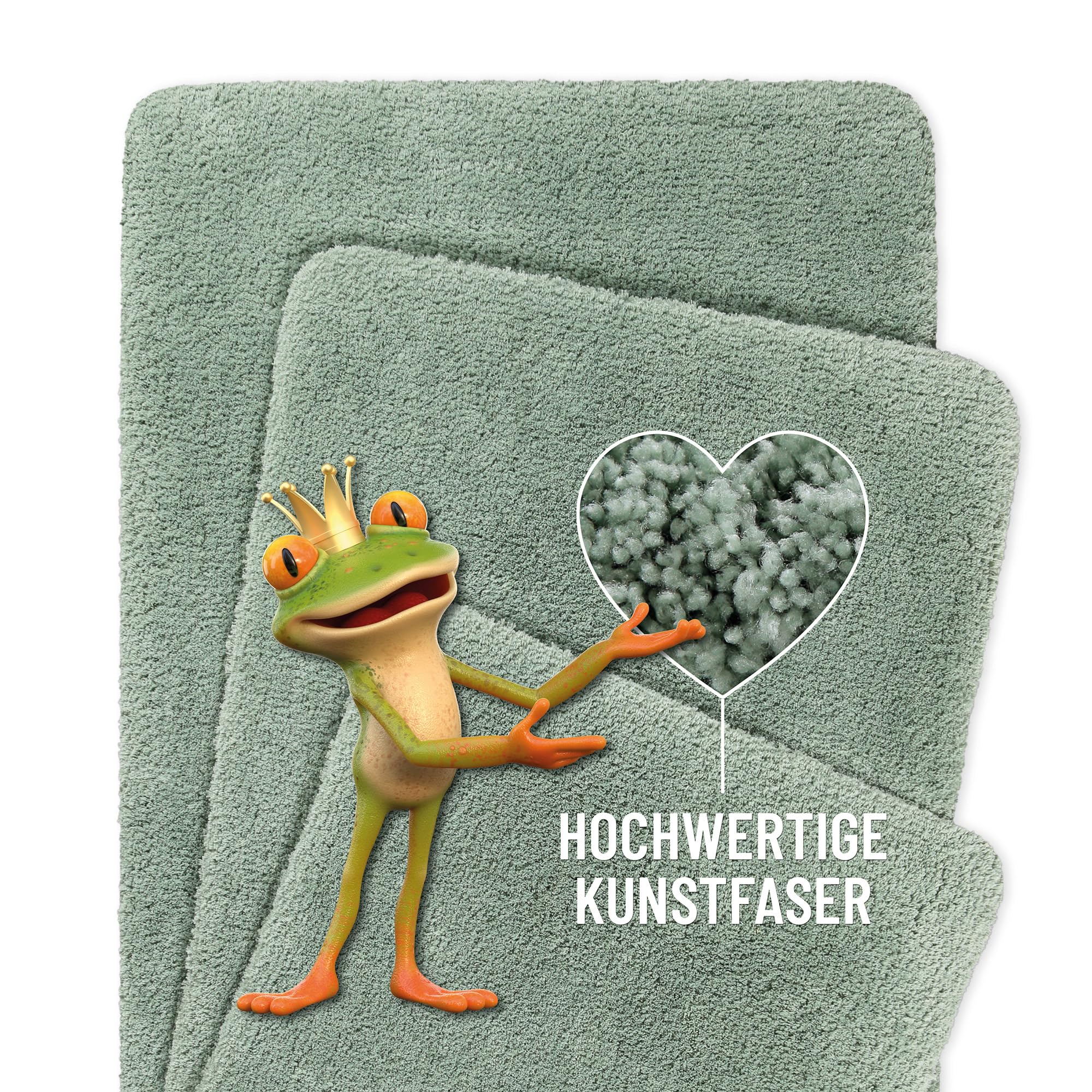 Homie Living Porto Azzurro Badteppich, 60 x 100 cm, Salbei grün | Badematte kuscheliger Flauschiger weicher Flor l rutschfest und Waschbar