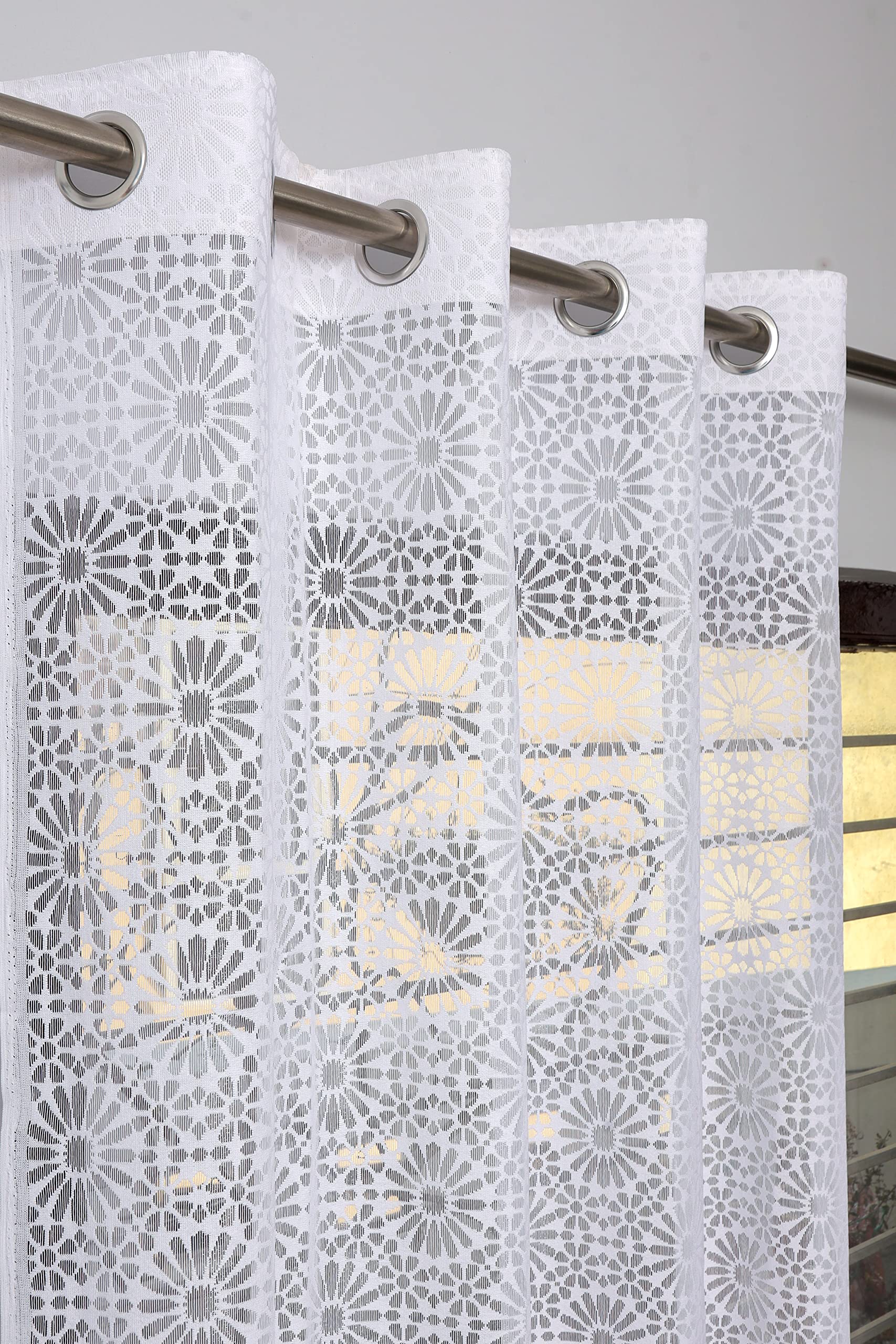 Fabrilia Geometric Pattern Door Net Curtains 7 Feet Long Set Of 2 For Living Room/Bedroom, White, Semi Sheer, Grommet (B0C1PYFFLQ) Amazon Price History, Amazon Price Tracker
