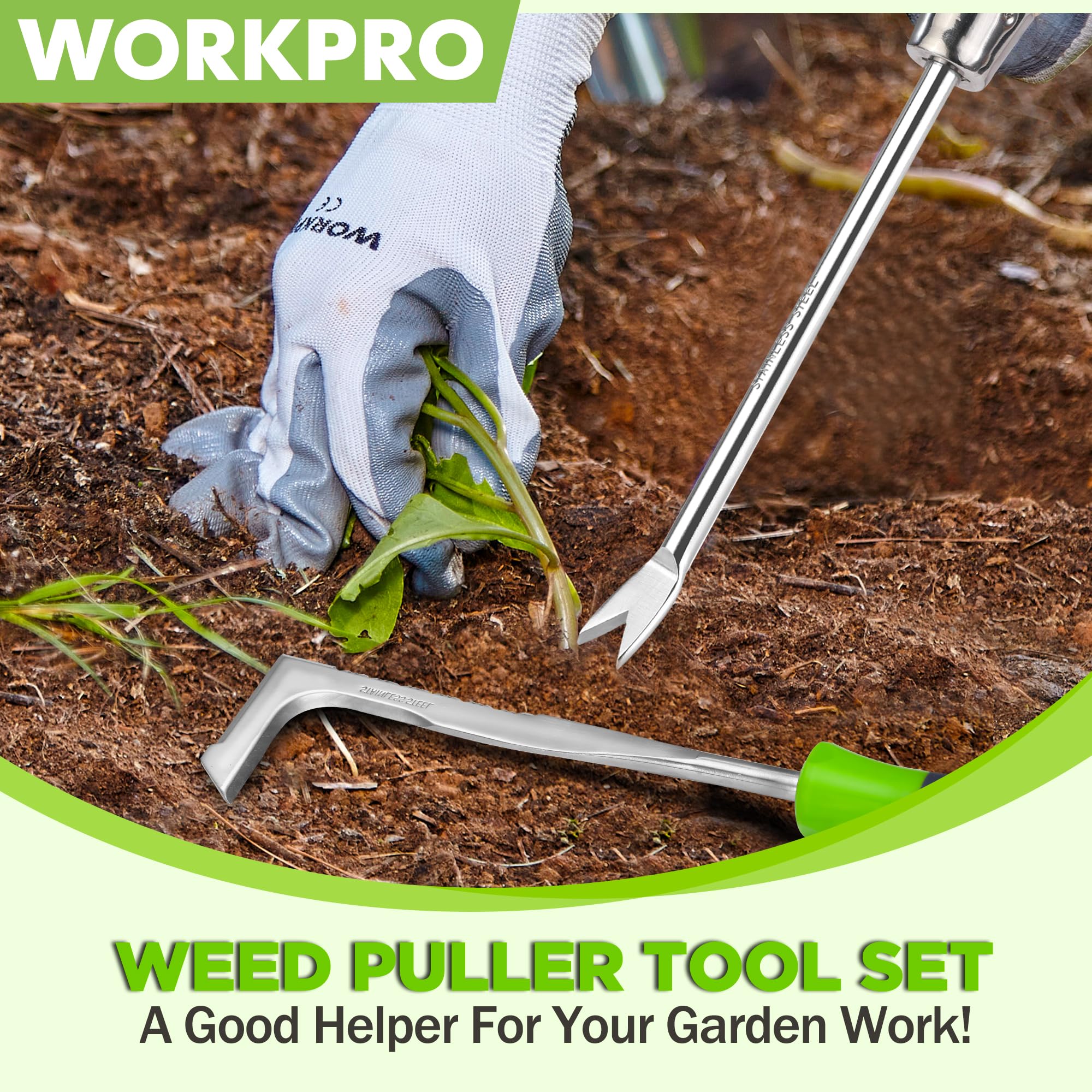 WORKPRO Narzędzie do usuwania chwastów, 2 sztuki, z plastikowym uchwytem, narzędzia ogrodowe do ogrodnictwa z ząbkowaną krawędzią, ściągacz chwastów do usuwania mchu i chwastów, narzędzia do pielenia