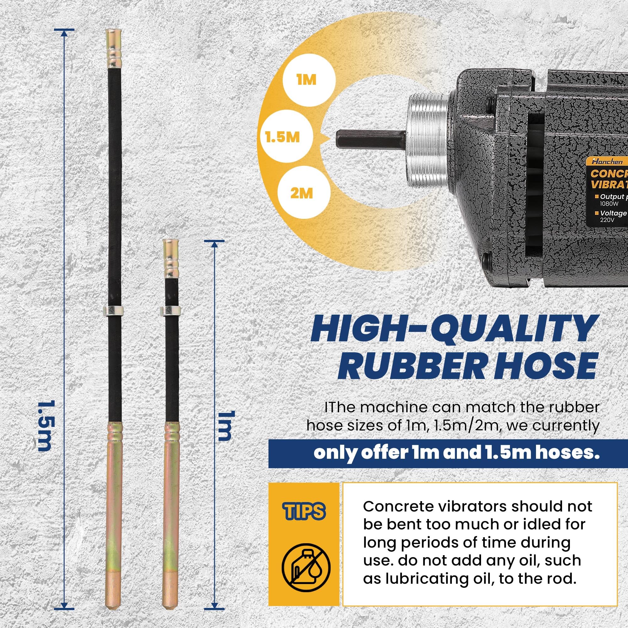 Hanchen Vibratore per Calcestruzzo Industriale 1080W Ago Vibrante per Cemento Elettrico Portatile 4000 giri/min 35mm con 1.5m Tubo per la Costruzione