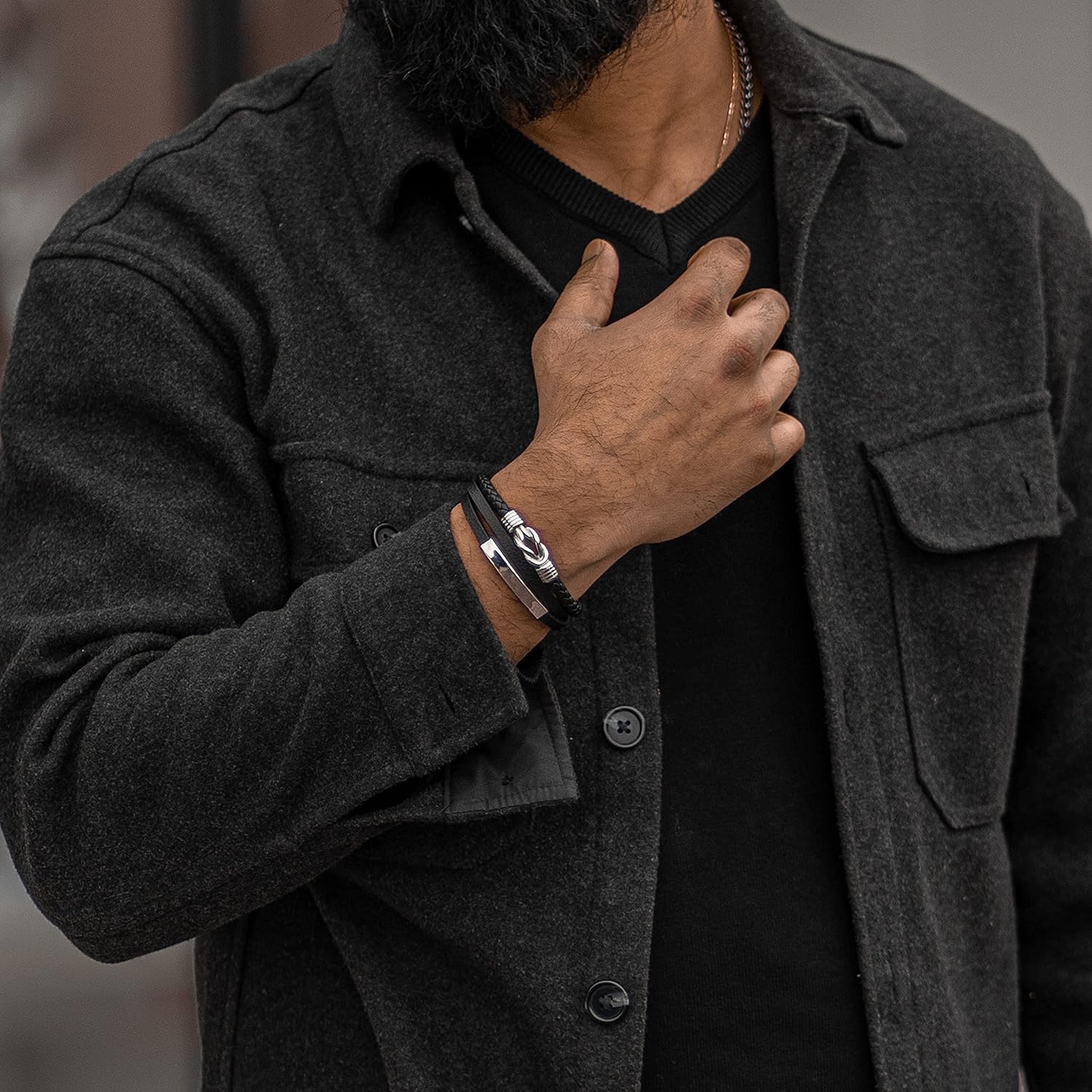 SERASAR Premium Leather Bracelet Men | Stainless Steel Magnetic Clasp | Three Colors | Jewelry Box Included image 4
